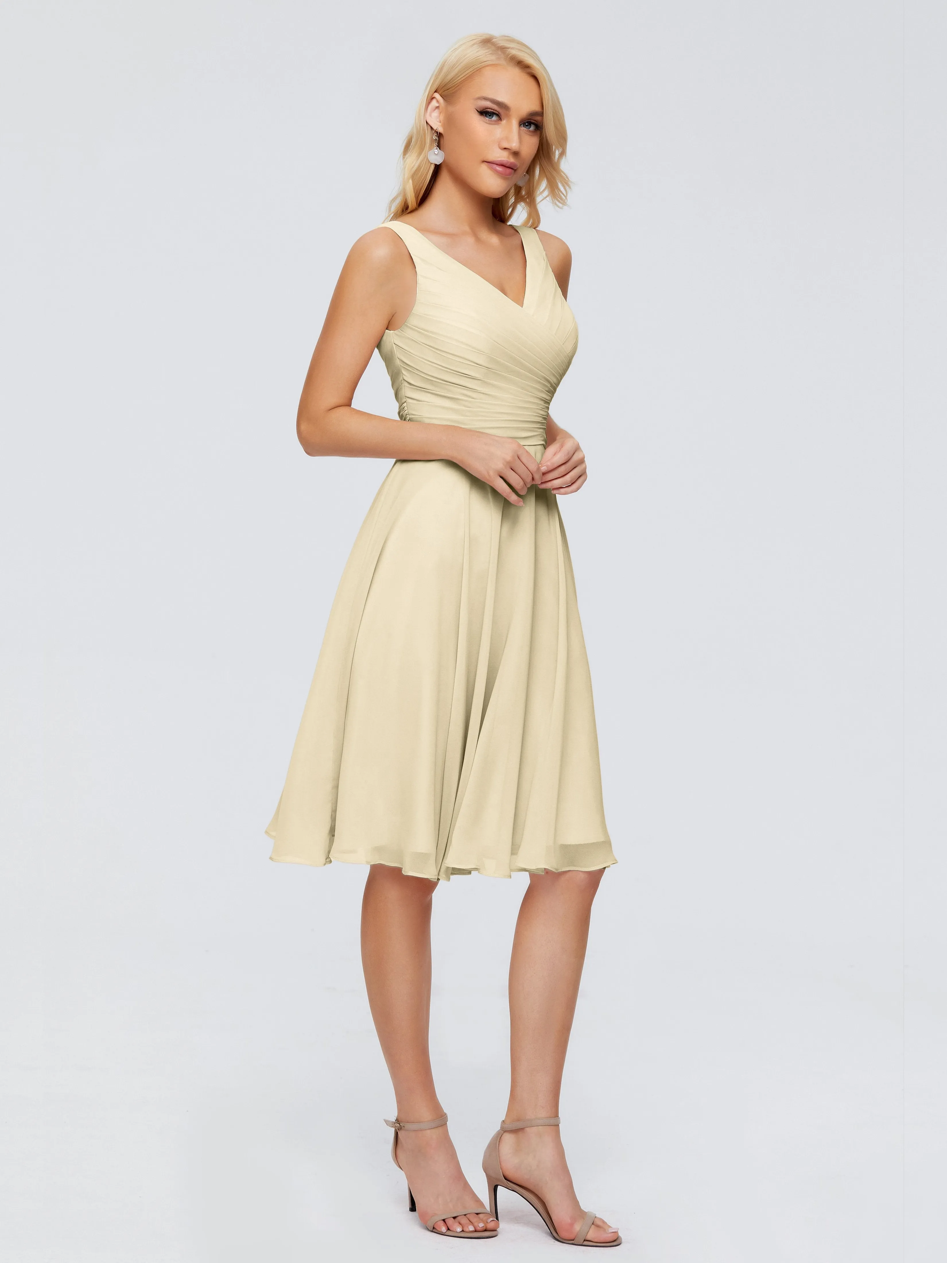 Jocelyn Lovely V-Neck Short Chiffon Bridesmaid Dresses