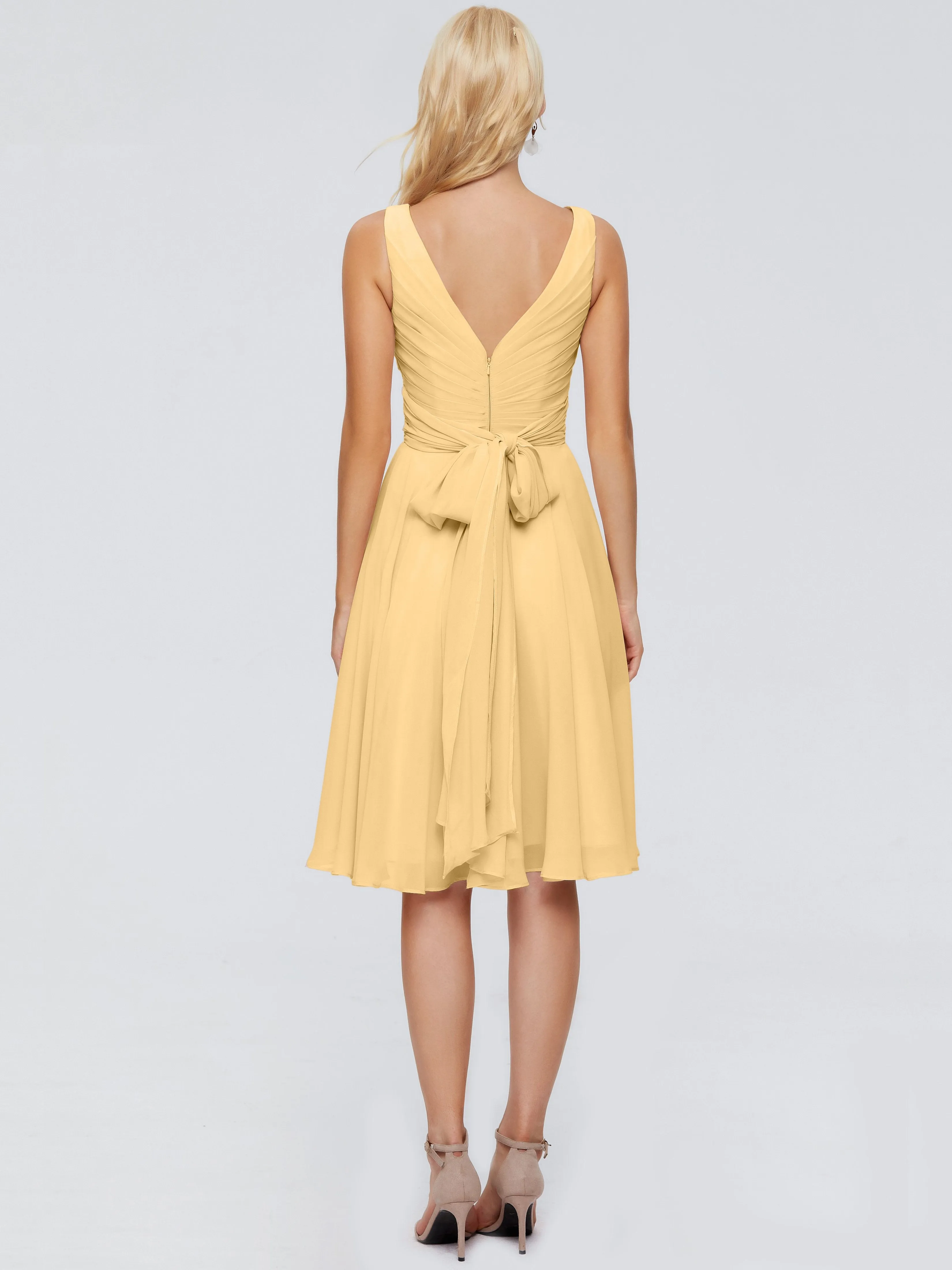 Jocelyn Lovely V-Neck Short Chiffon Bridesmaid Dresses