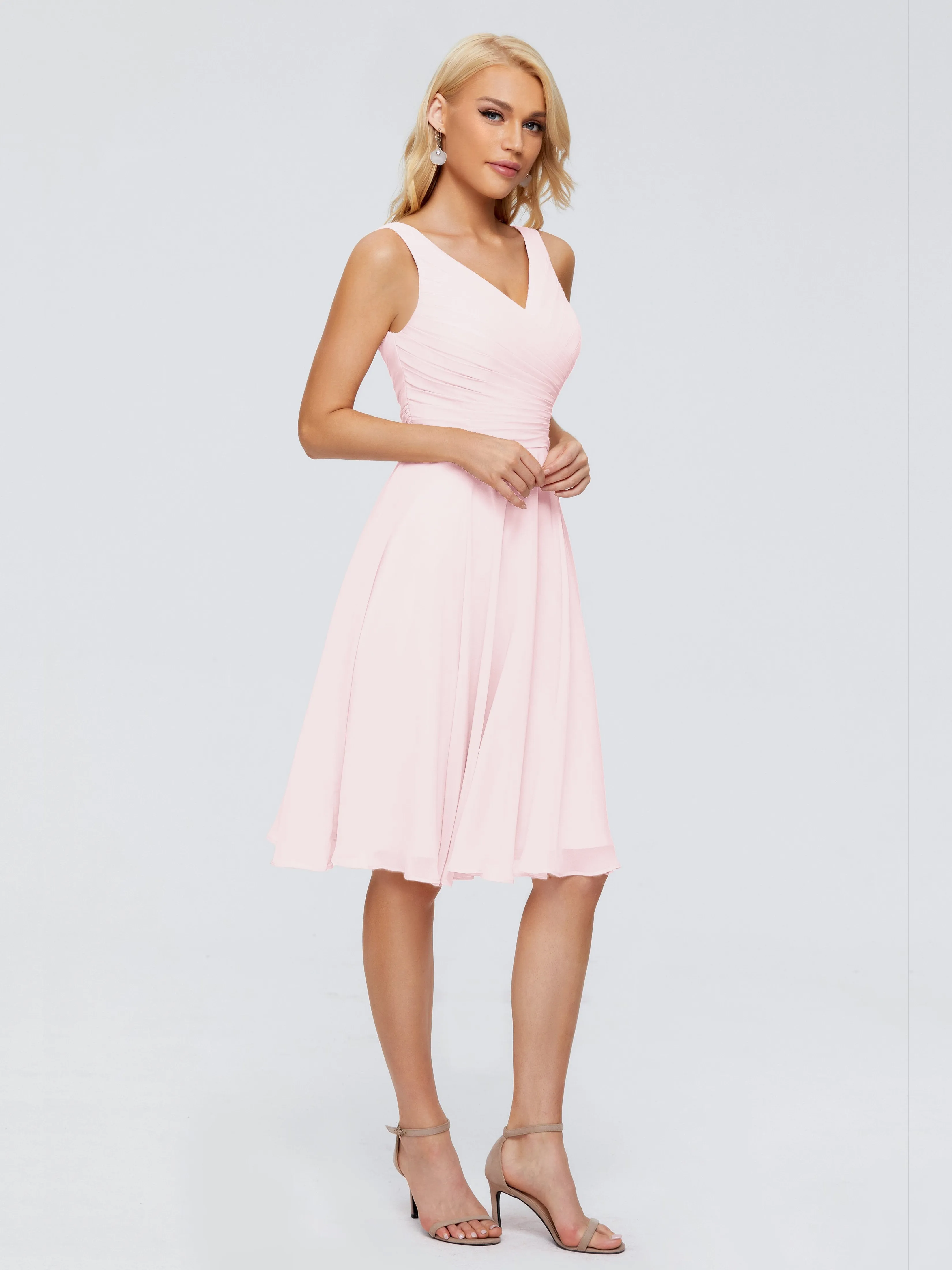 Jocelyn Lovely V-Neck Short Chiffon Bridesmaid Dresses