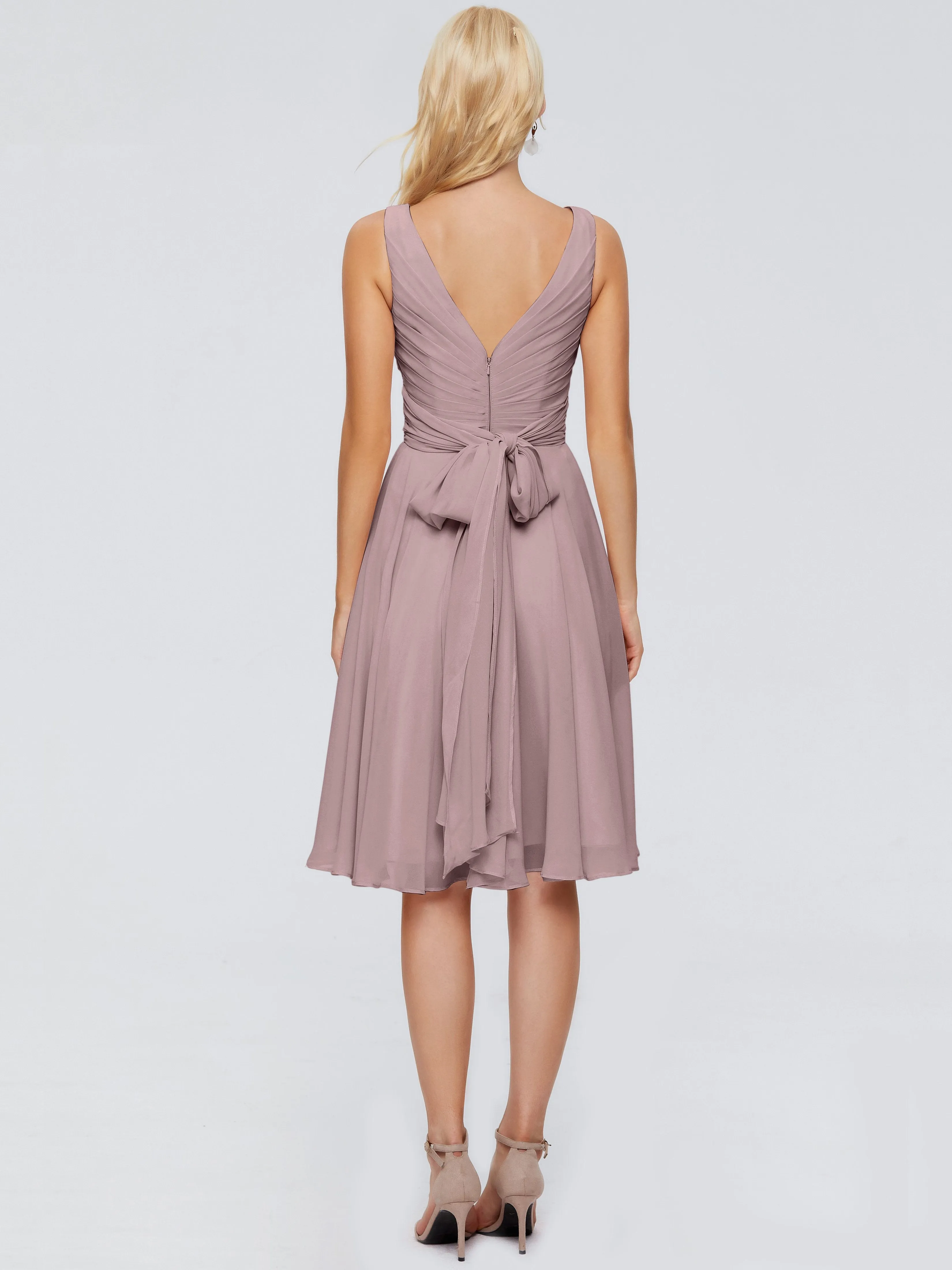 Jocelyn Lovely V-Neck Short Chiffon Bridesmaid Dresses