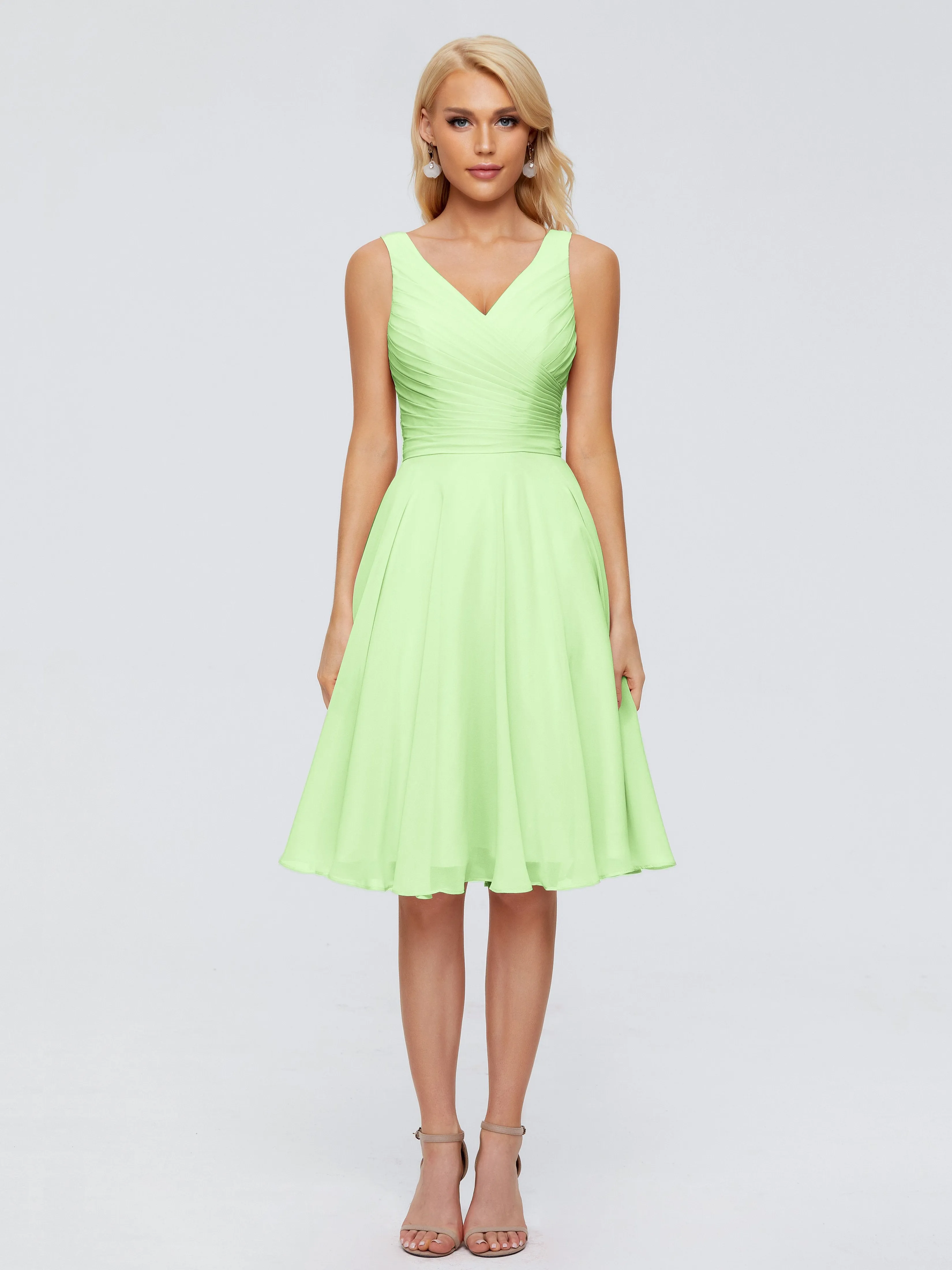 Jocelyn Lovely V-Neck Short Chiffon Bridesmaid Dresses