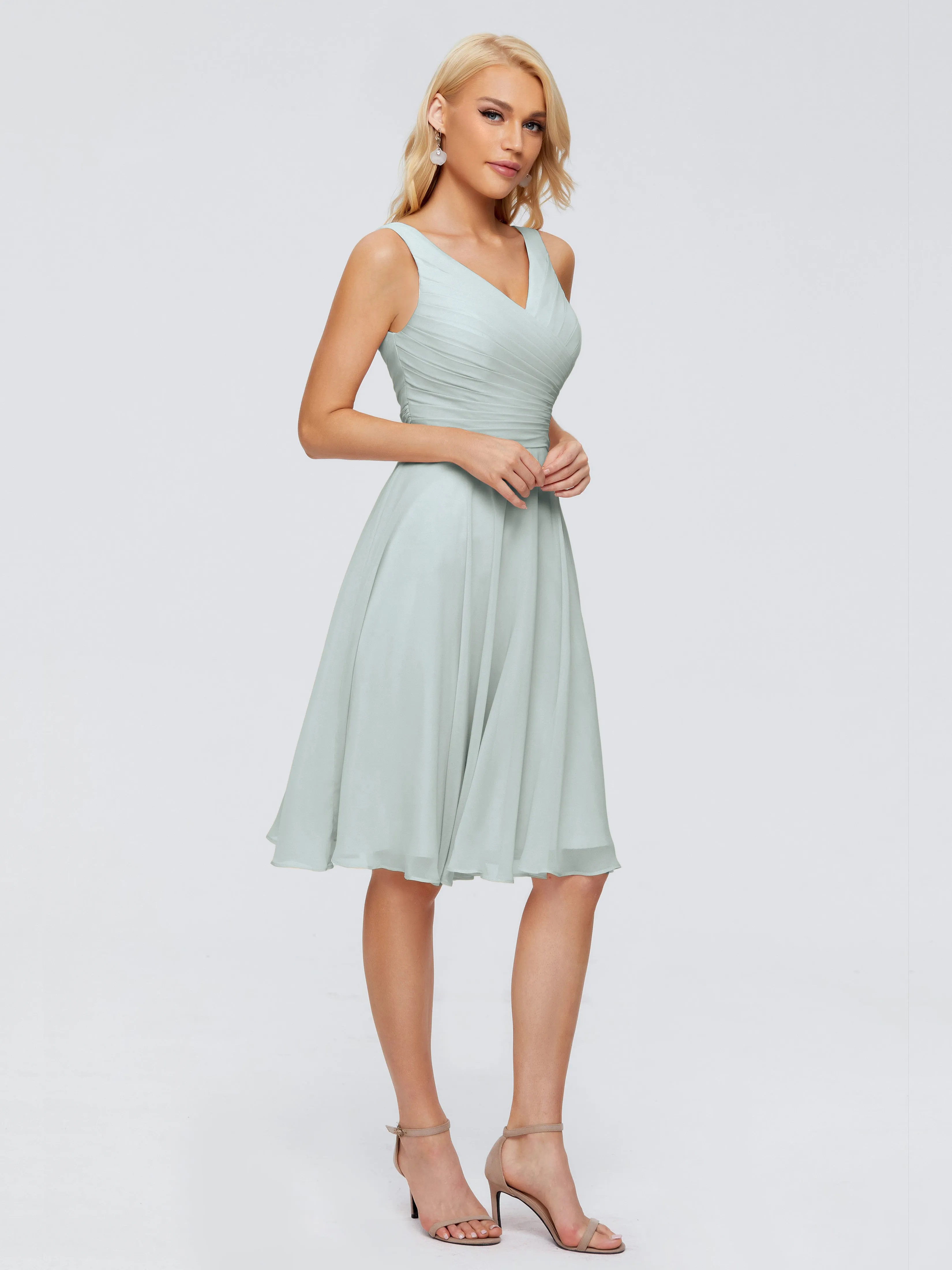 Jocelyn Lovely V-Neck Short Chiffon Bridesmaid Dresses