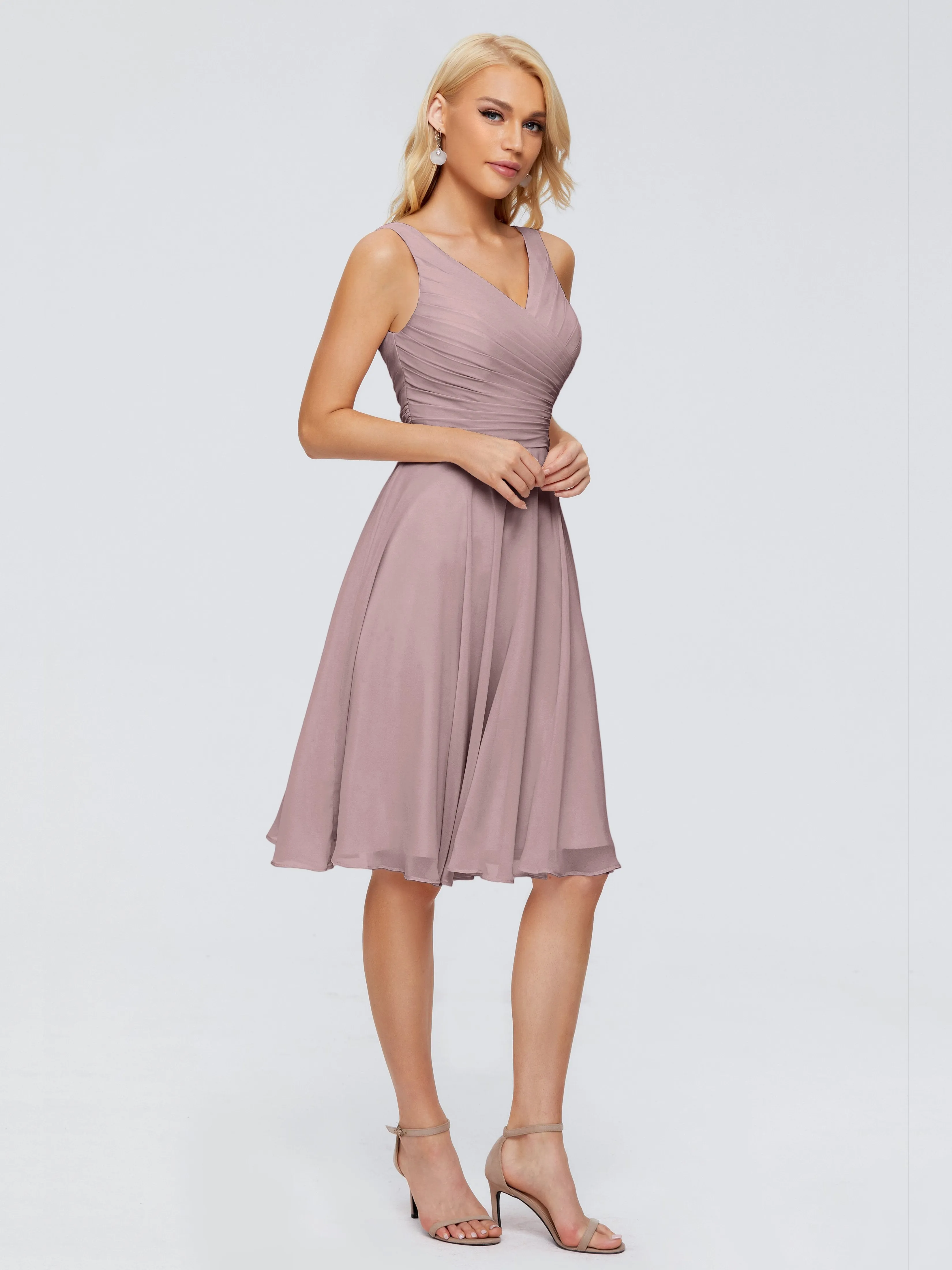 Jocelyn Lovely V-Neck Short Chiffon Bridesmaid Dresses