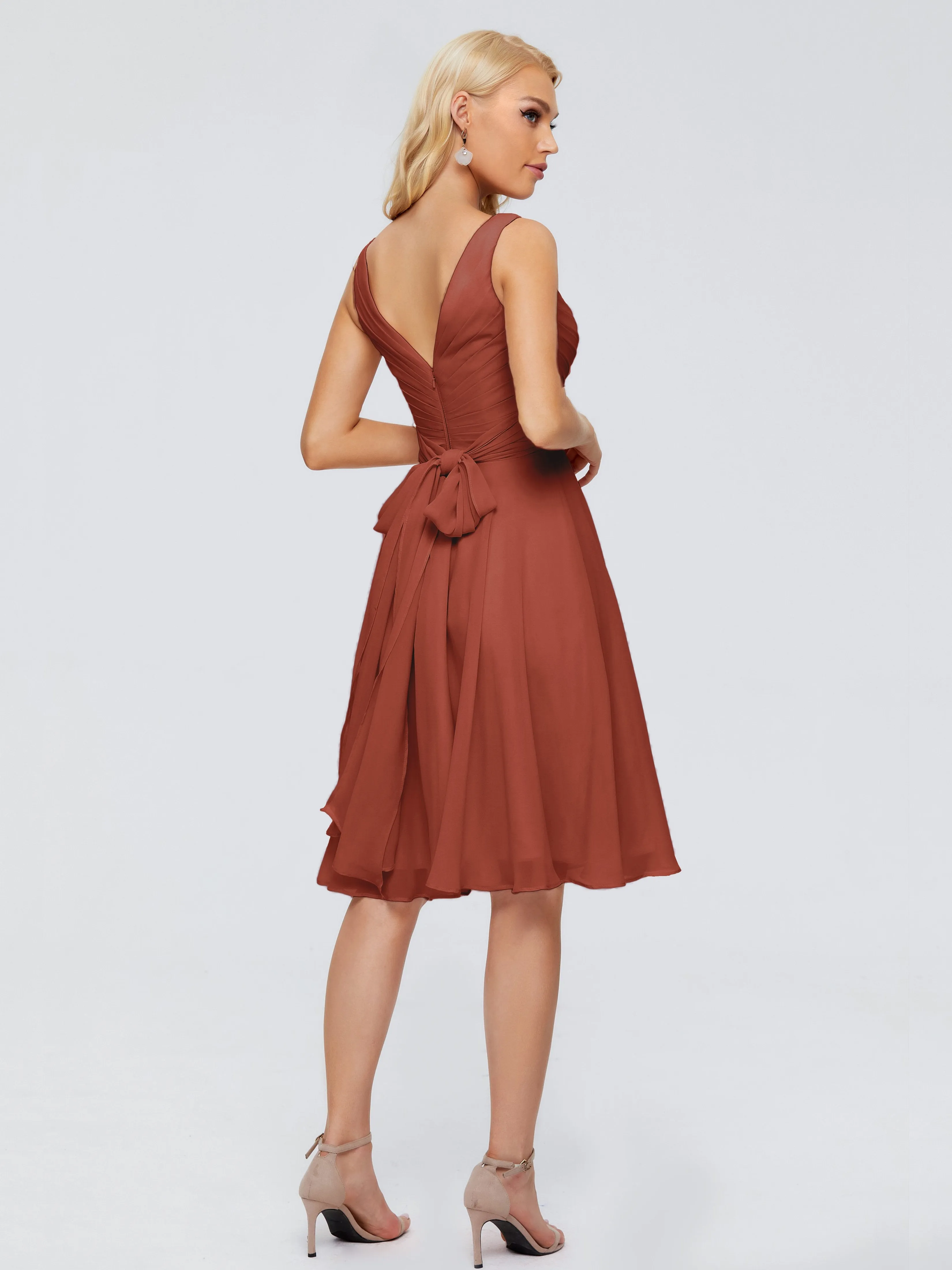 Jocelyn Lovely V-Neck Short Chiffon Bridesmaid Dresses