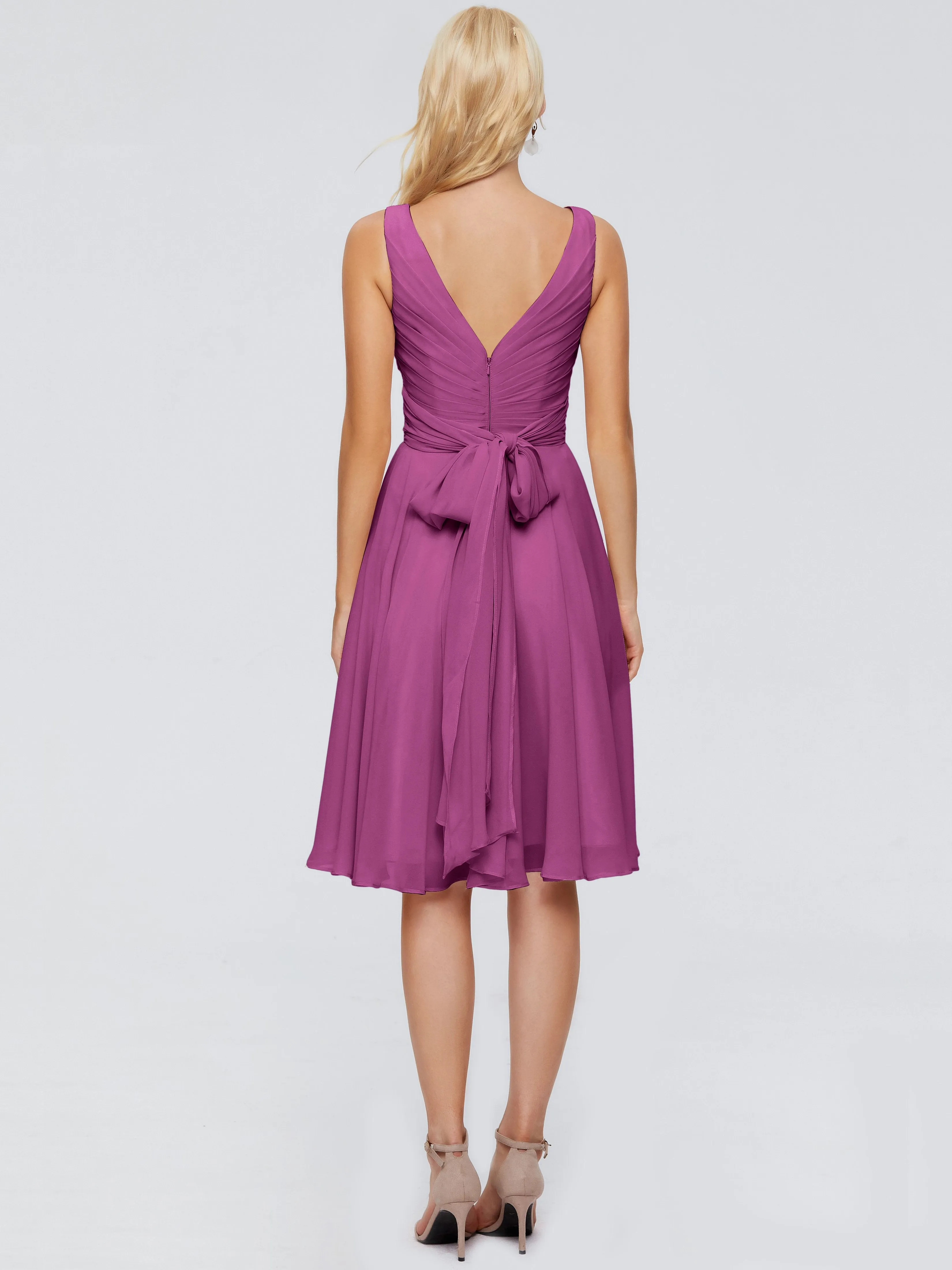 Jocelyn Lovely V-Neck Short Chiffon Bridesmaid Dresses