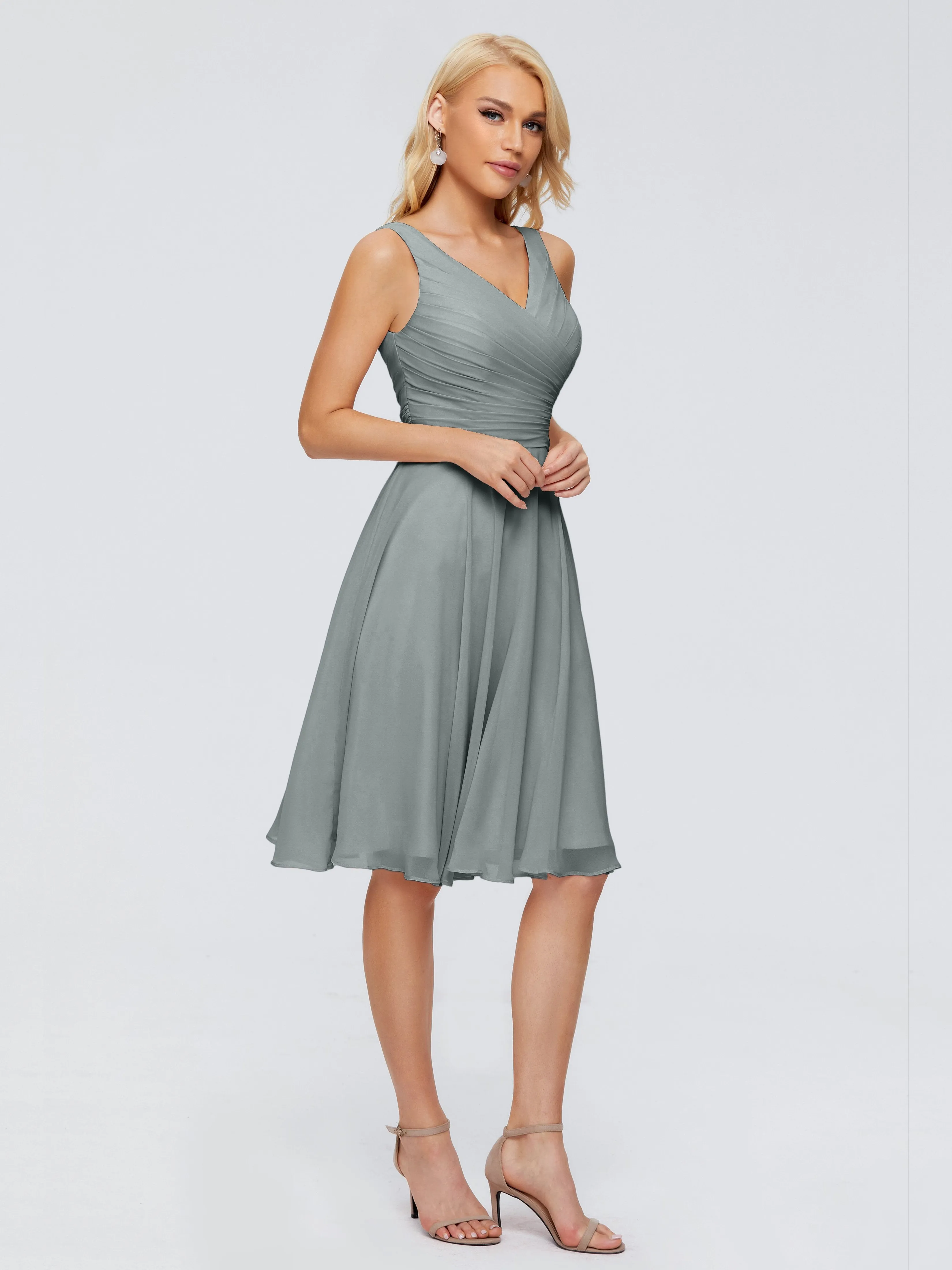 Jocelyn Lovely V-Neck Short Chiffon Bridesmaid Dresses