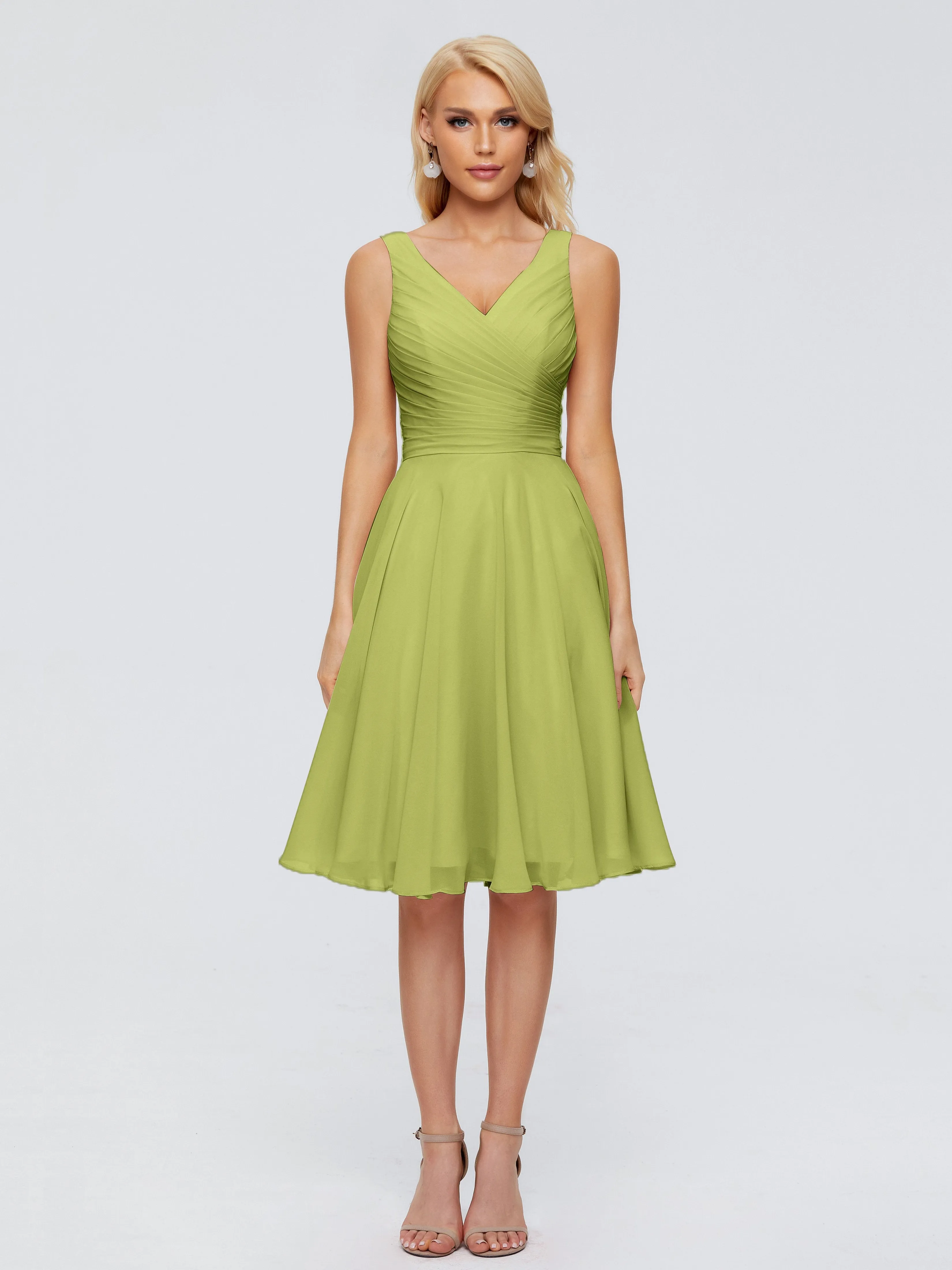 Jocelyn Lovely V-Neck Short Chiffon Bridesmaid Dresses