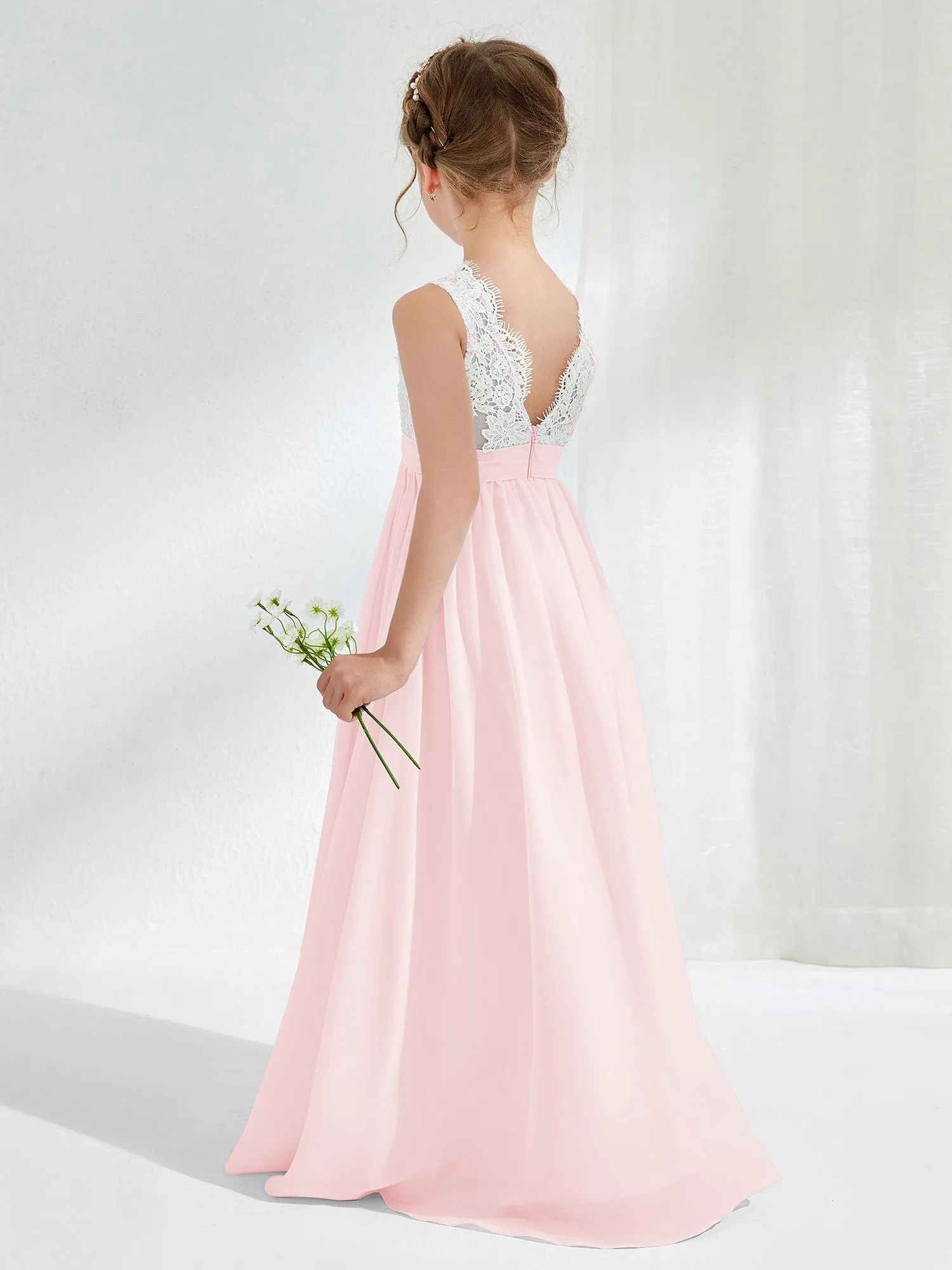 Lace Top Junior Bridesmaid Dresses Blushing Pink