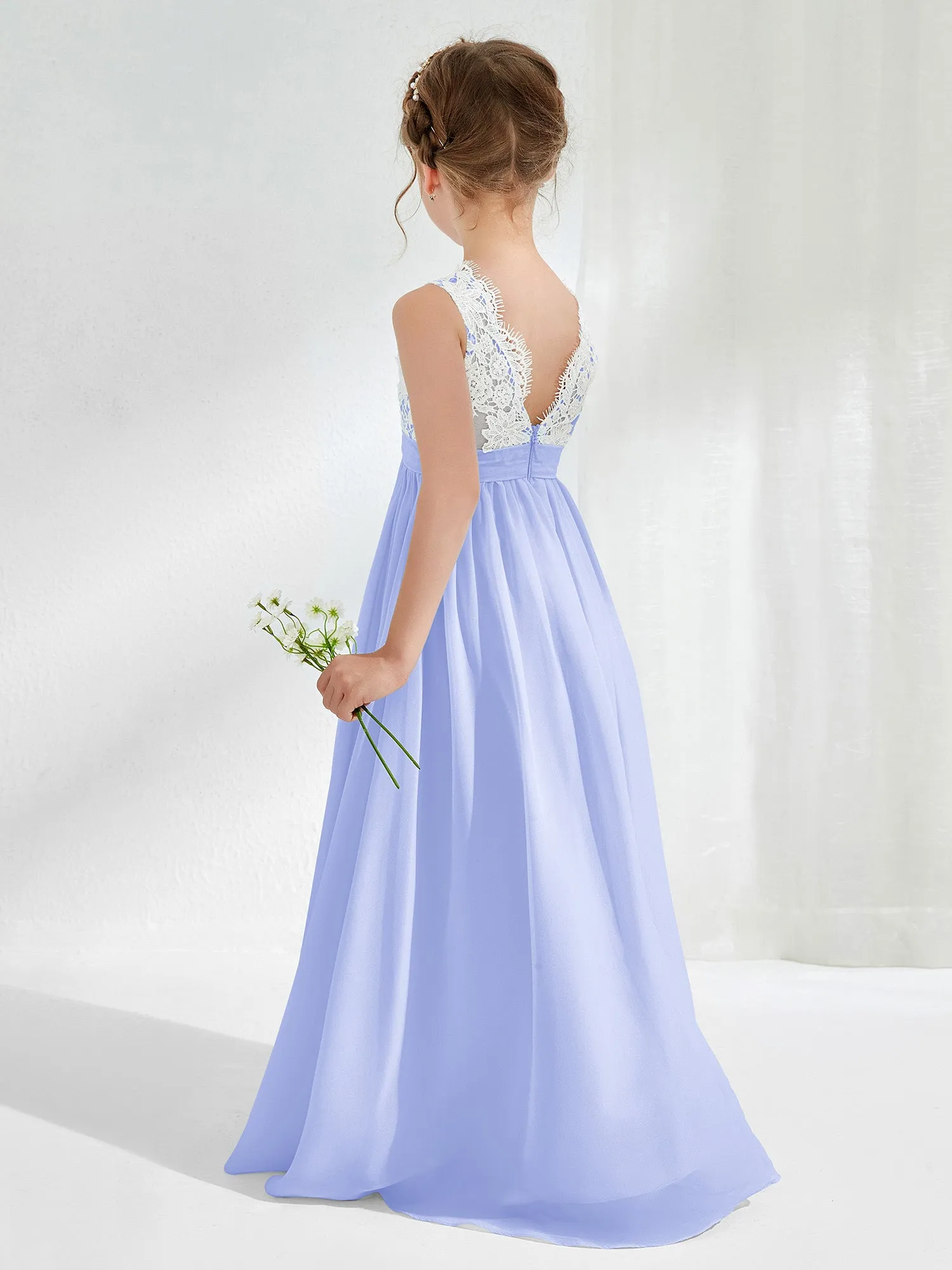 Lace Top Junior Bridesmaid Dresses Lavender