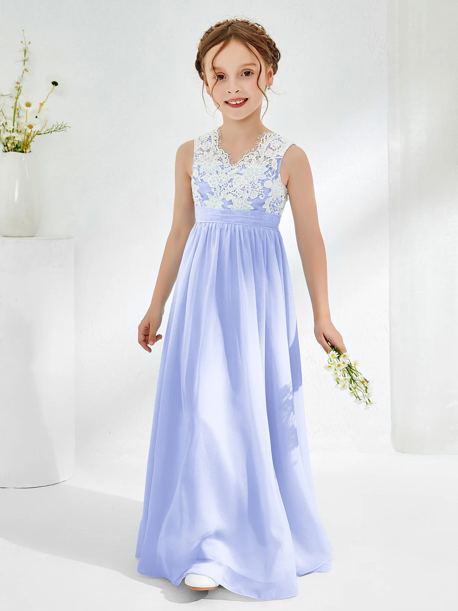 Lace Top Junior Bridesmaid Dresses Lavender