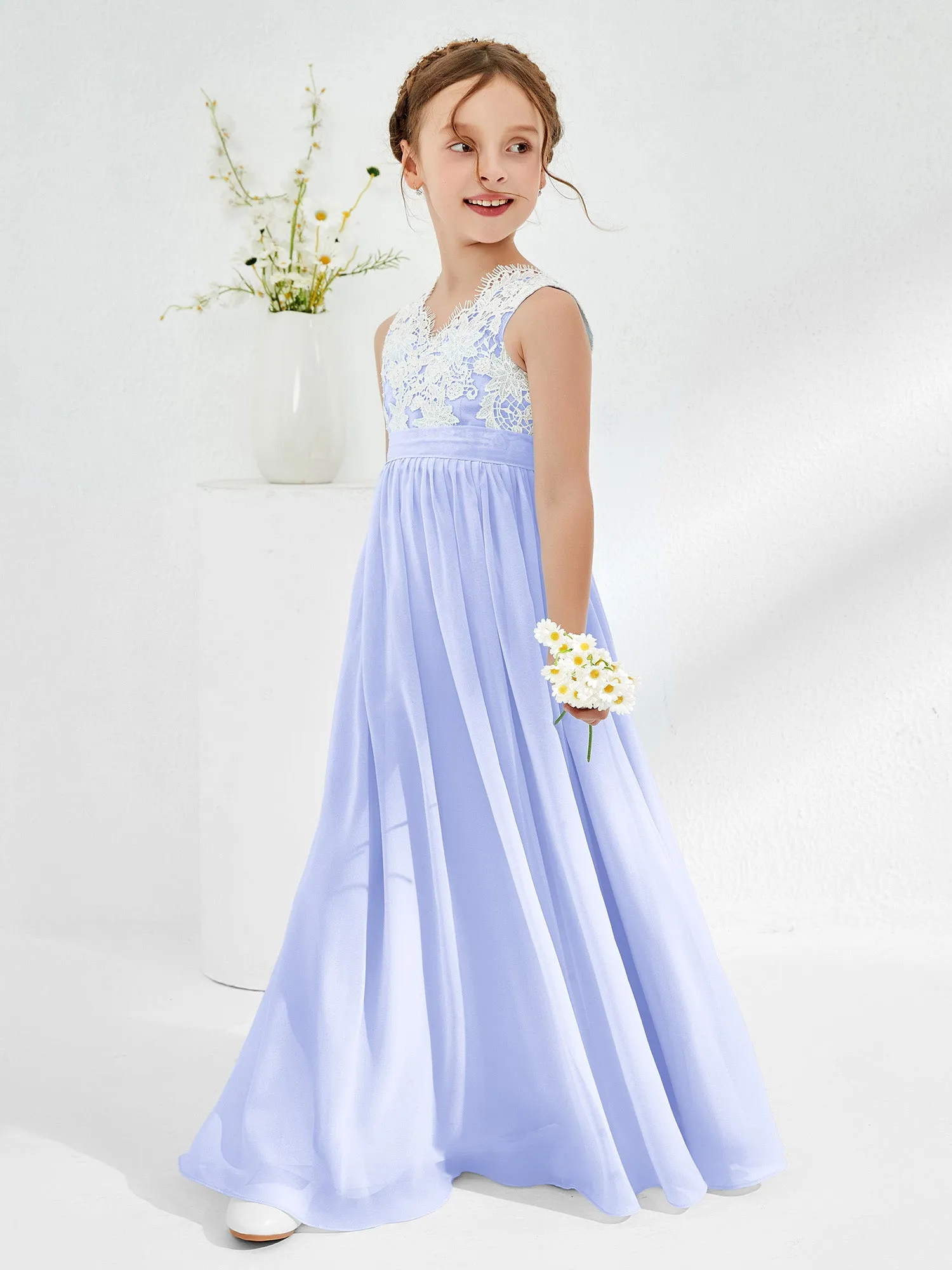 Lace Top Junior Bridesmaid Dresses Lavender