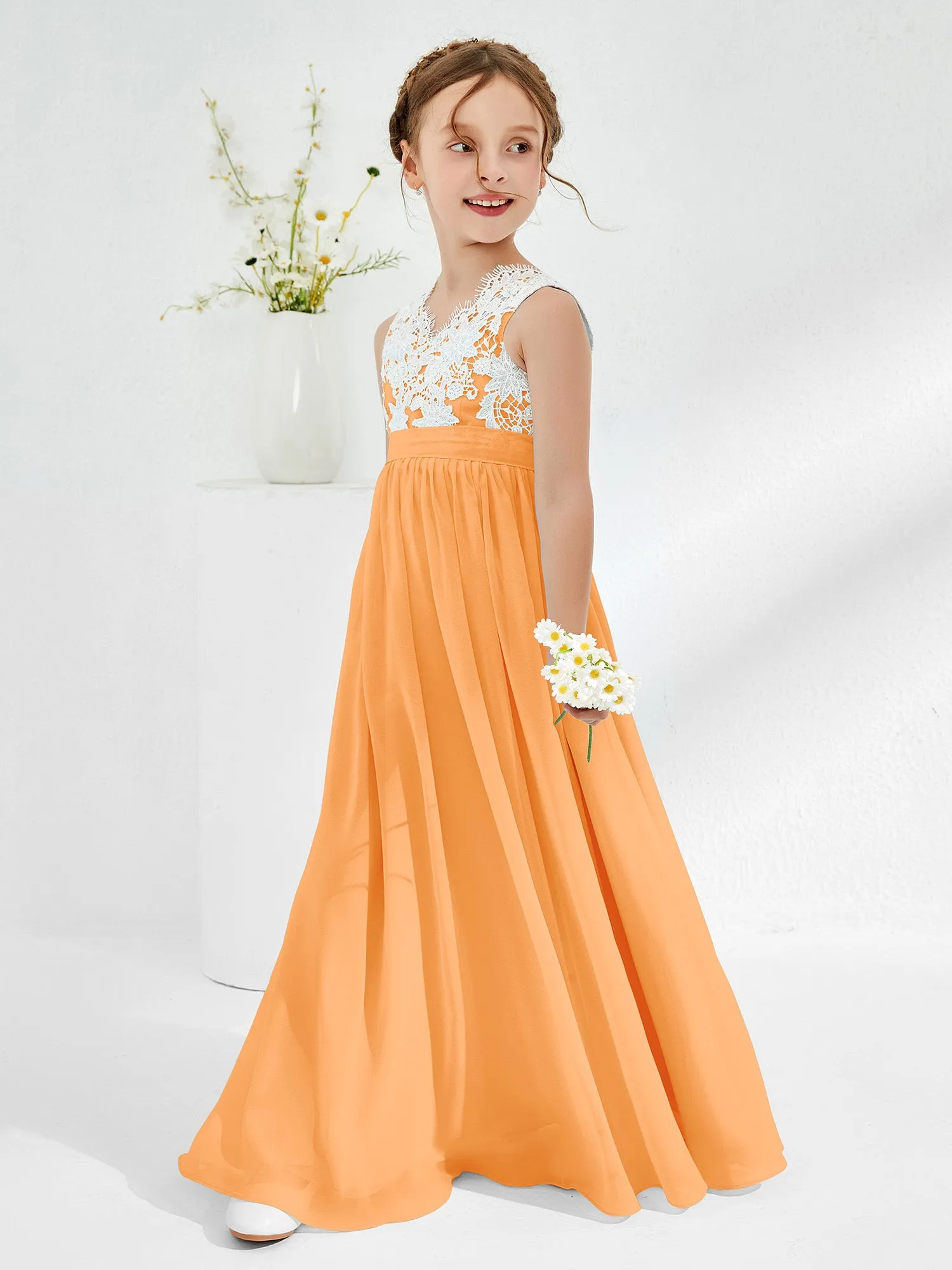 Lace Top Junior Bridesmaid Dresses Orange