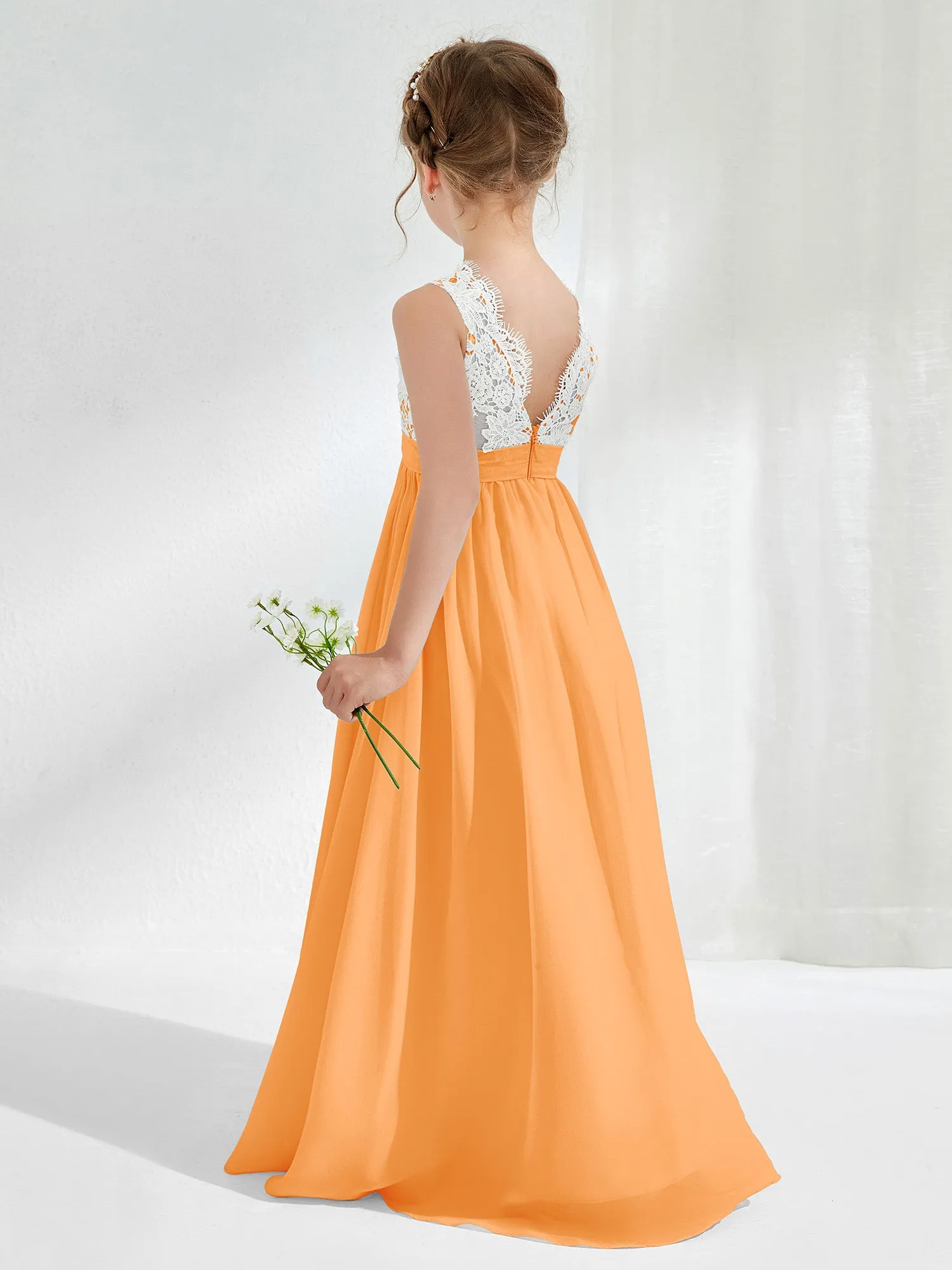 Lace Top Junior Bridesmaid Dresses Orange