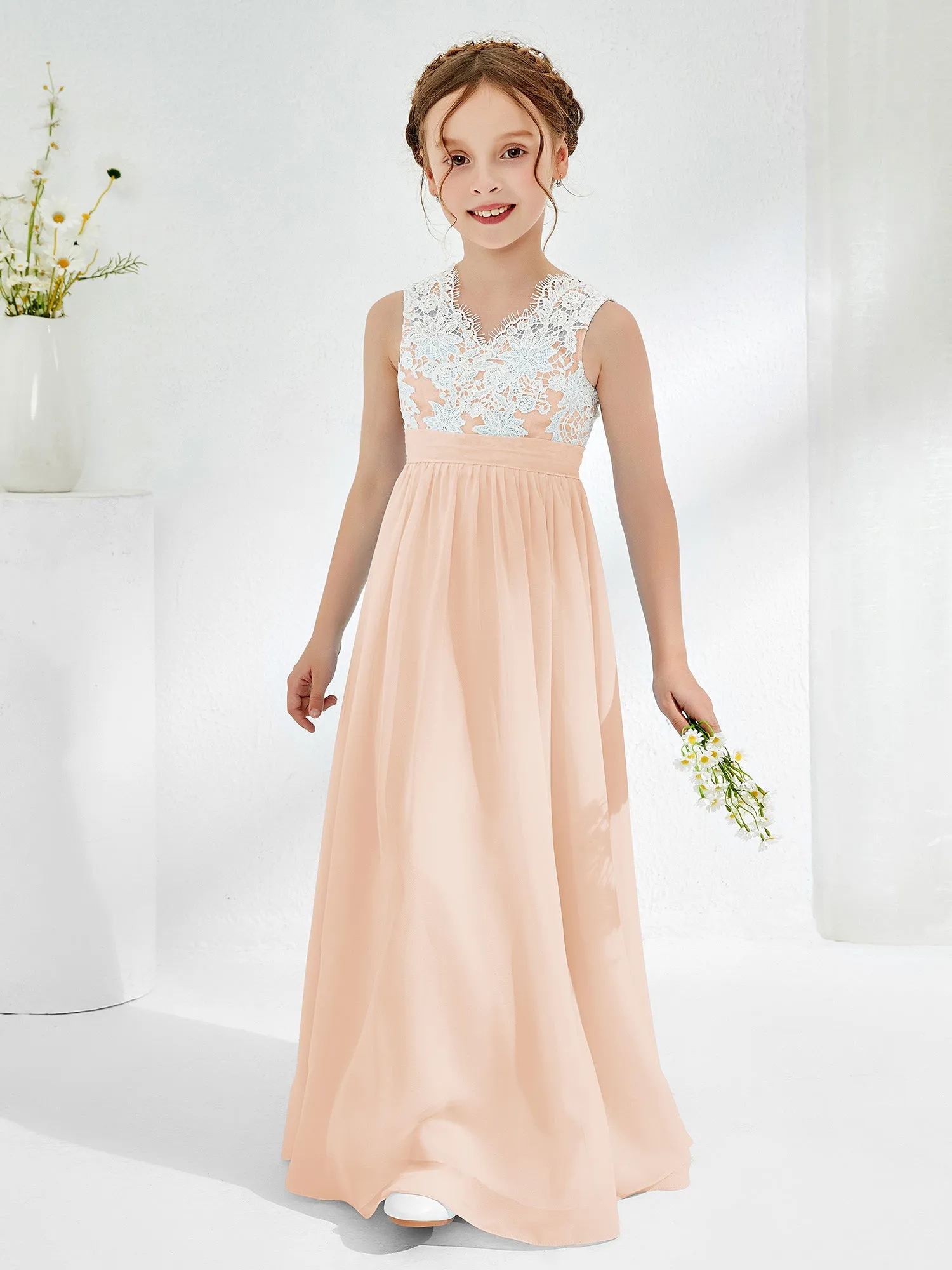 Lace Top Junior Bridesmaid Dresses Pearl Pink