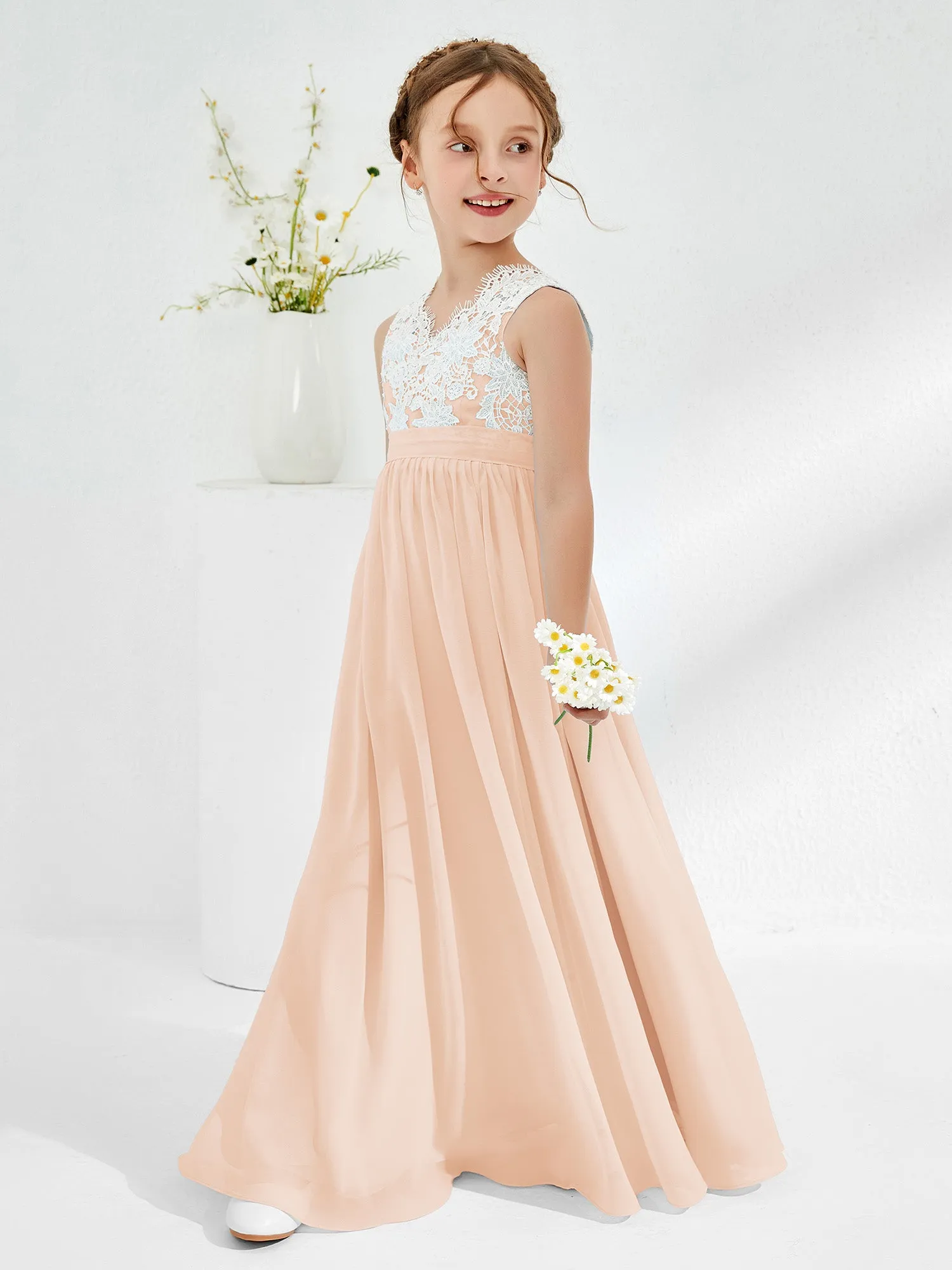 Lace Top Junior Bridesmaid Dresses Pearl Pink