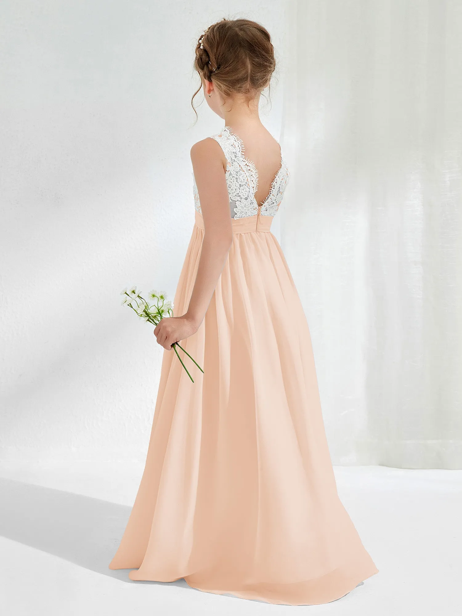 Lace Top Junior Bridesmaid Dresses Pearl Pink