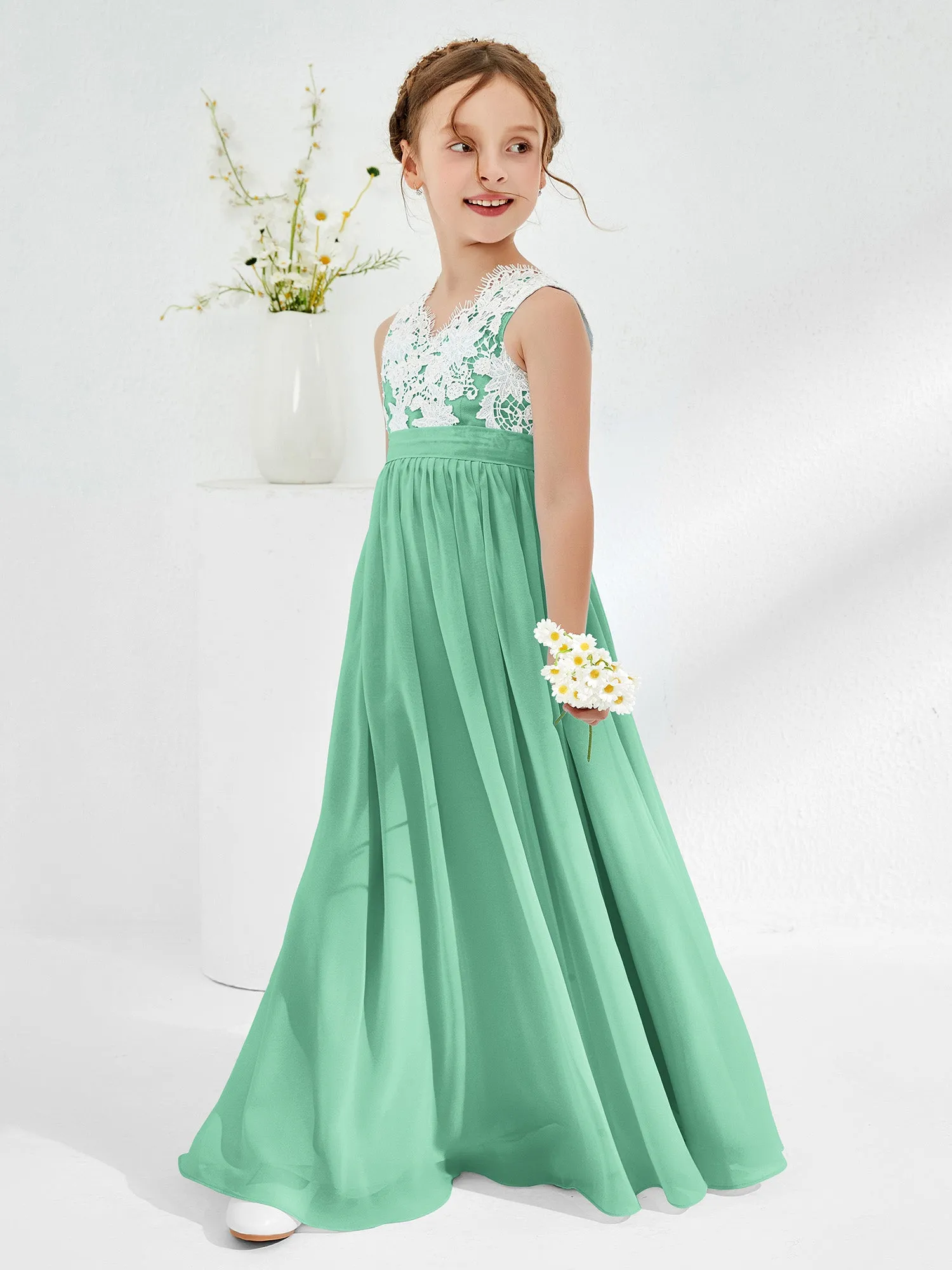 Lace Top Junior Bridesmaid Dresses Turquoise