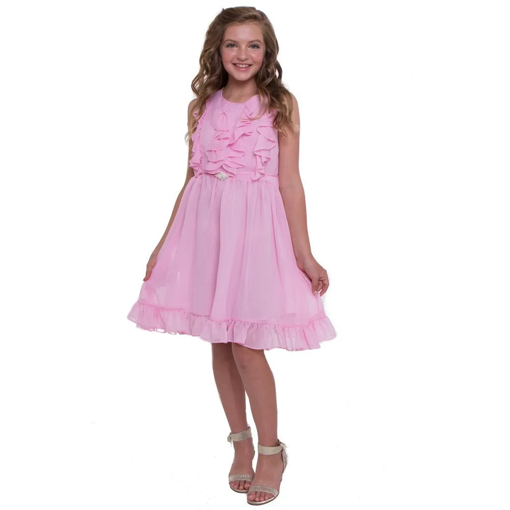 Little Girls Bubble Gum Tiered Chiffon Ruffled Easter Dress 2-6