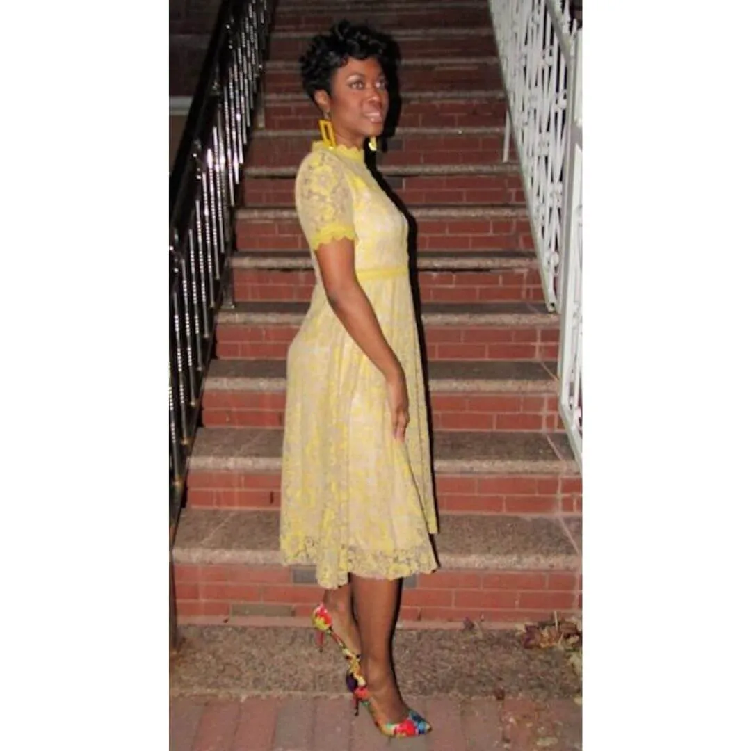 Lovely Lace Mustard Midi Dress