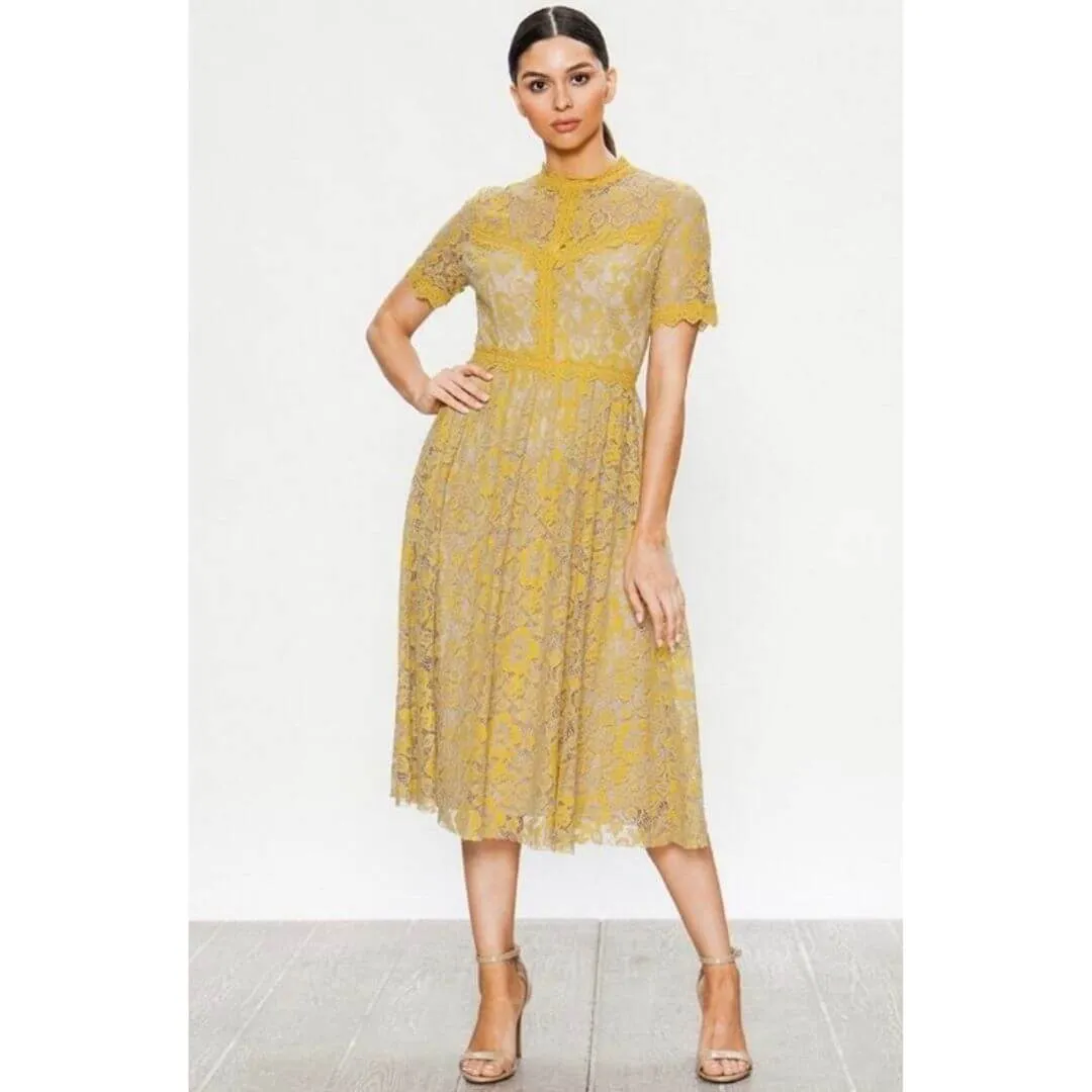 Lovely Lace Mustard Midi Dress