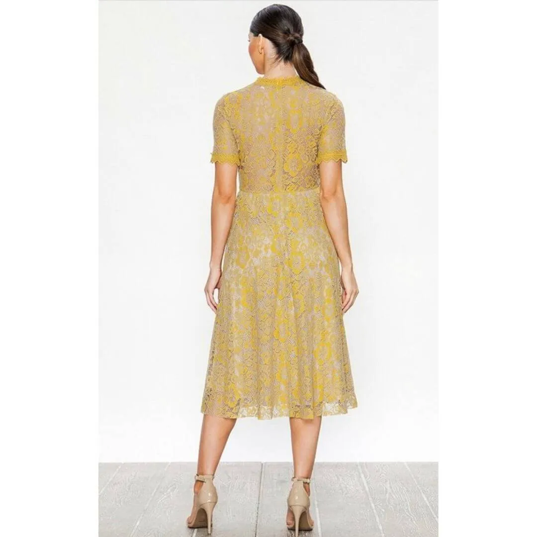 Lovely Lace Mustard Midi Dress