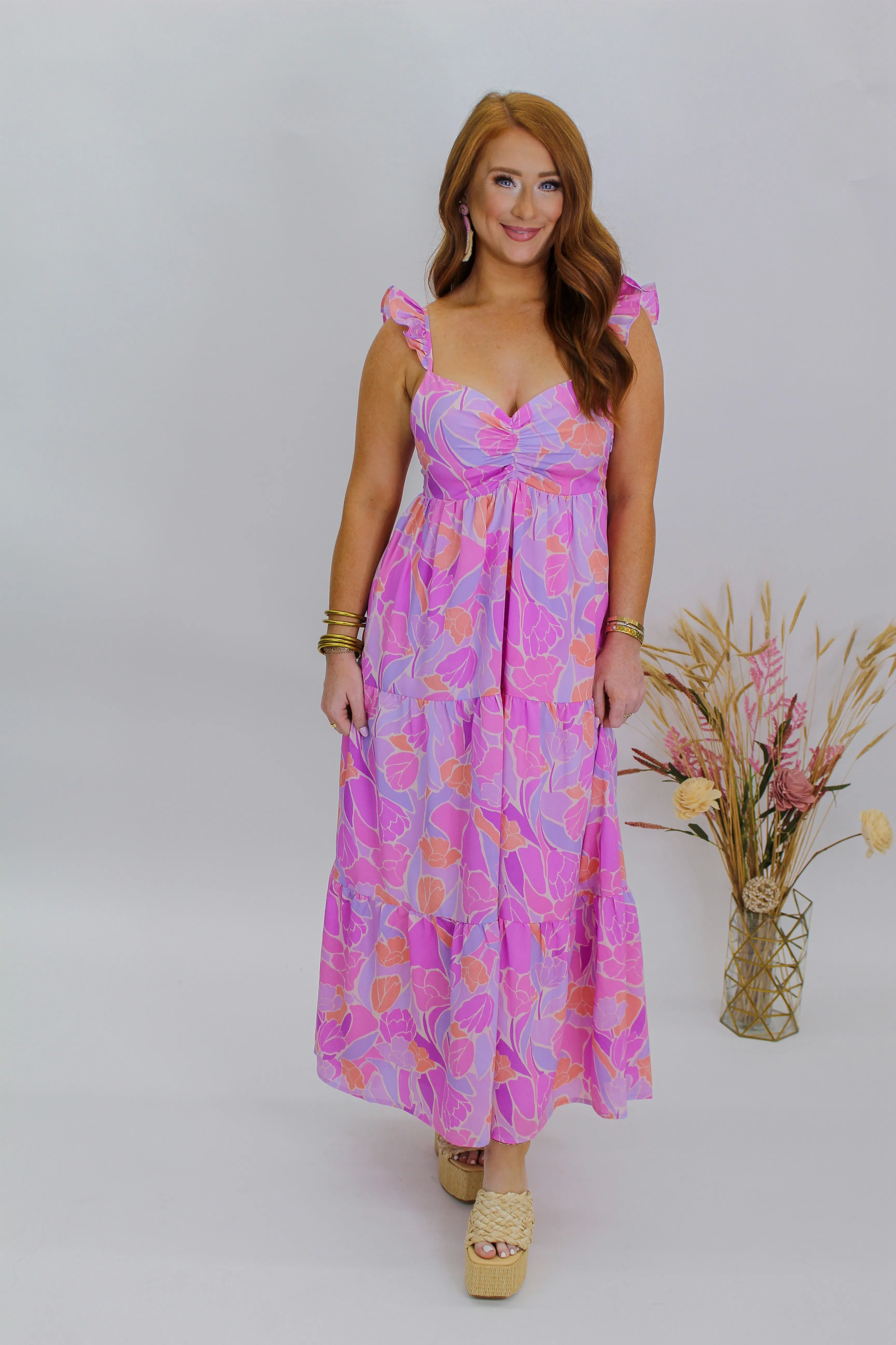 Lovely Time Floral Printed Dress- Orchid