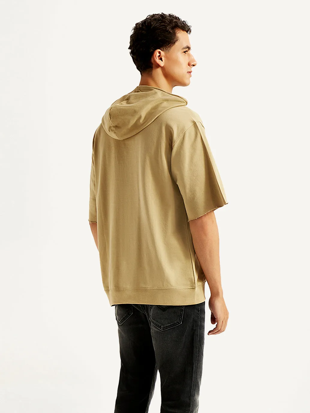 Men's Embossed Tan Hooded Sweatshirt