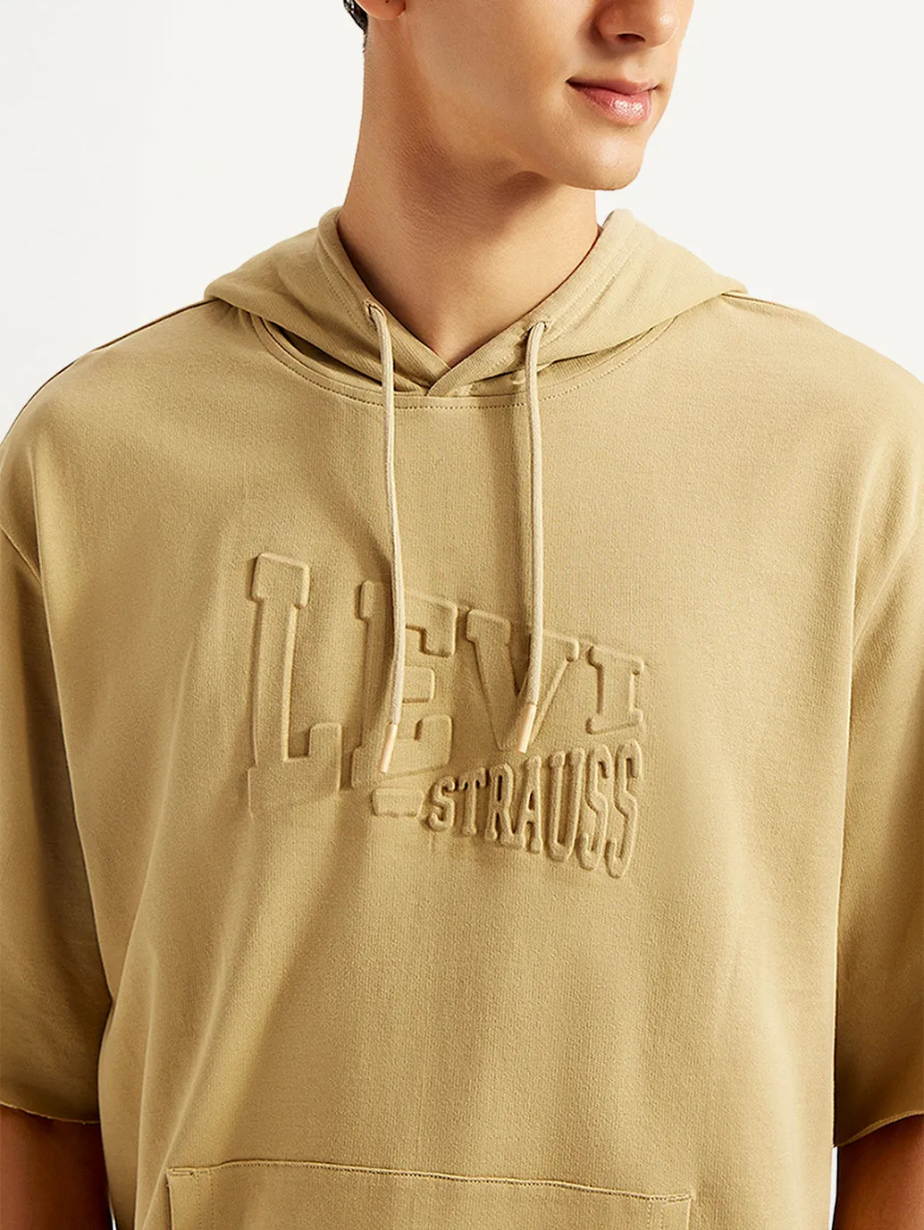 Men's Embossed Tan Hooded Sweatshirt