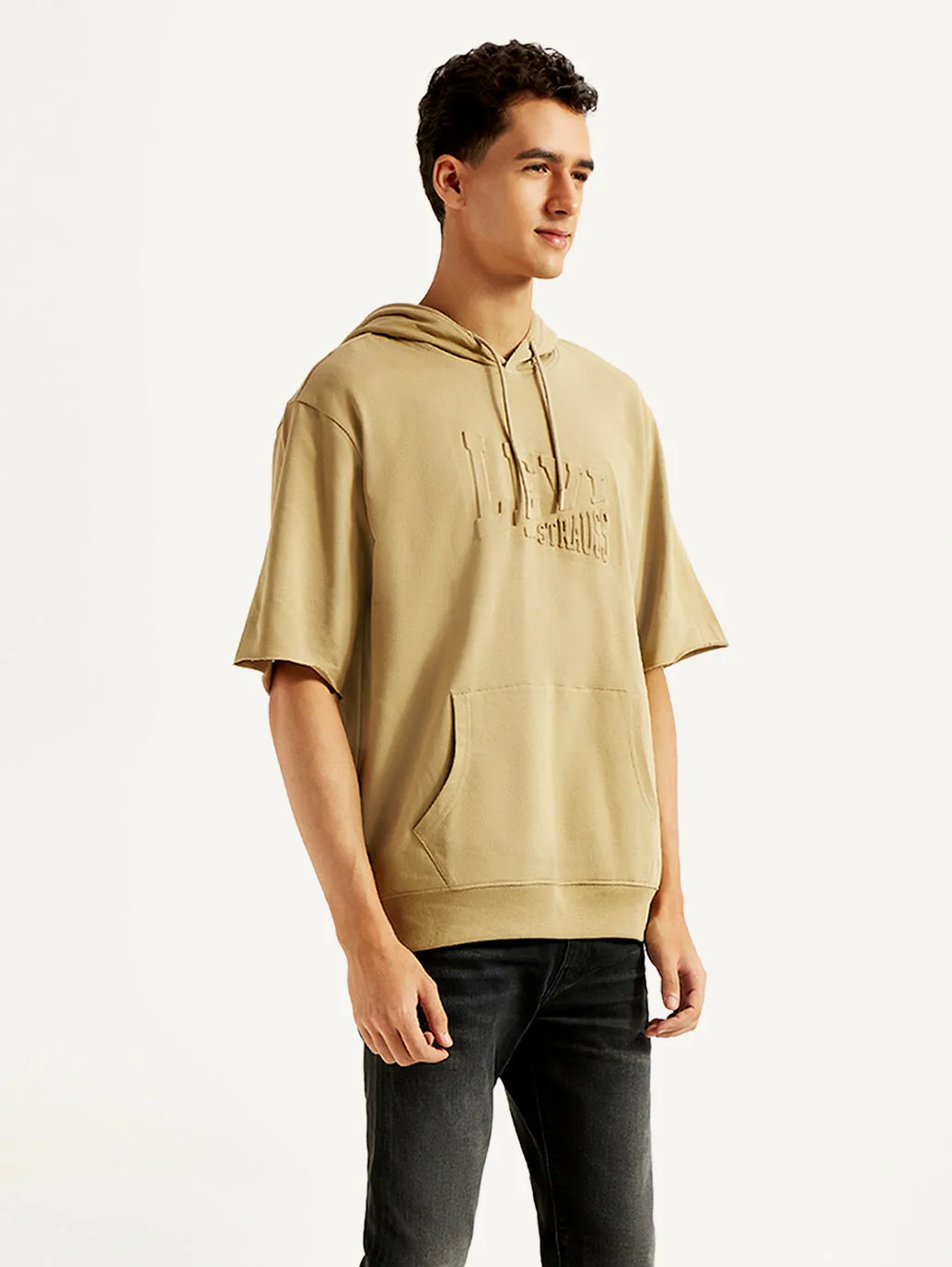 Men's Embossed Tan Hooded Sweatshirt