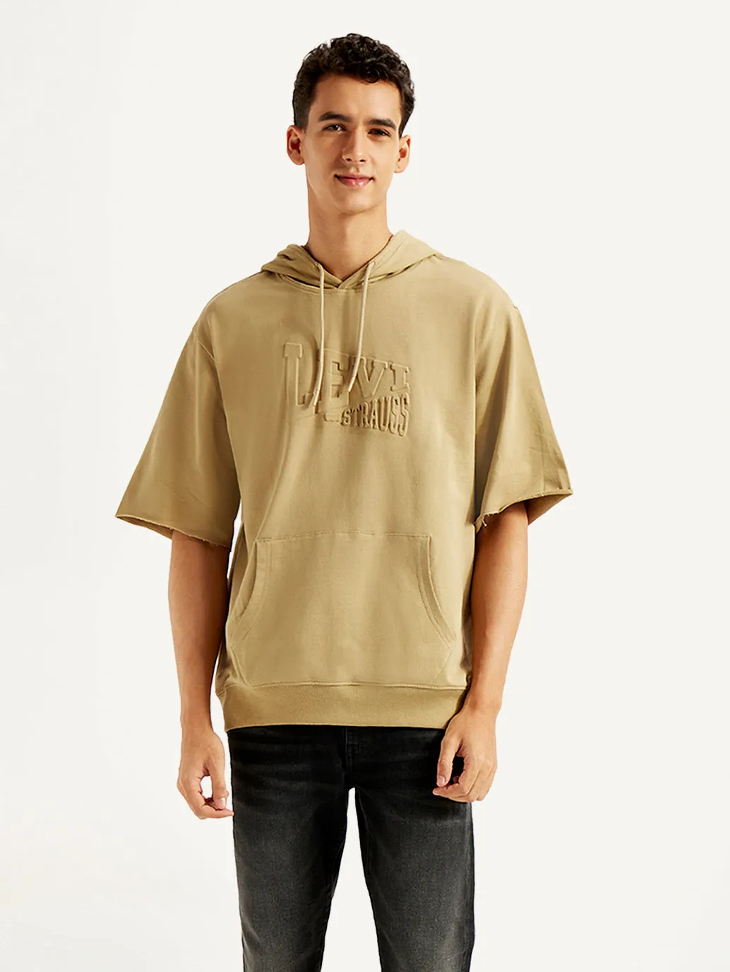 Men's Embossed Tan Hooded Sweatshirt