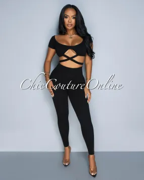 *Milenna Black Crop Top & Leggings Ribbed Sculpting Set