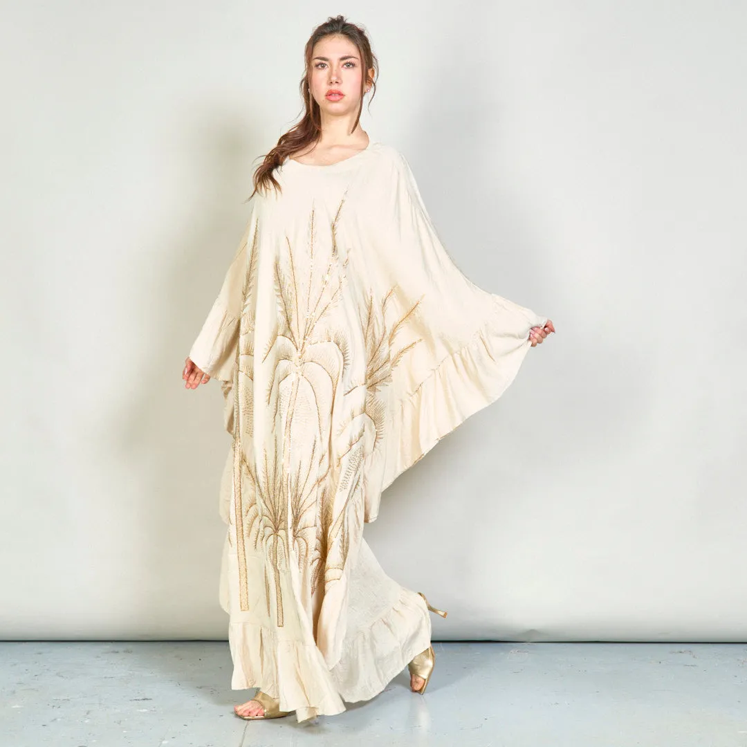 Oversize palm embroidered kaftan dress wholesale