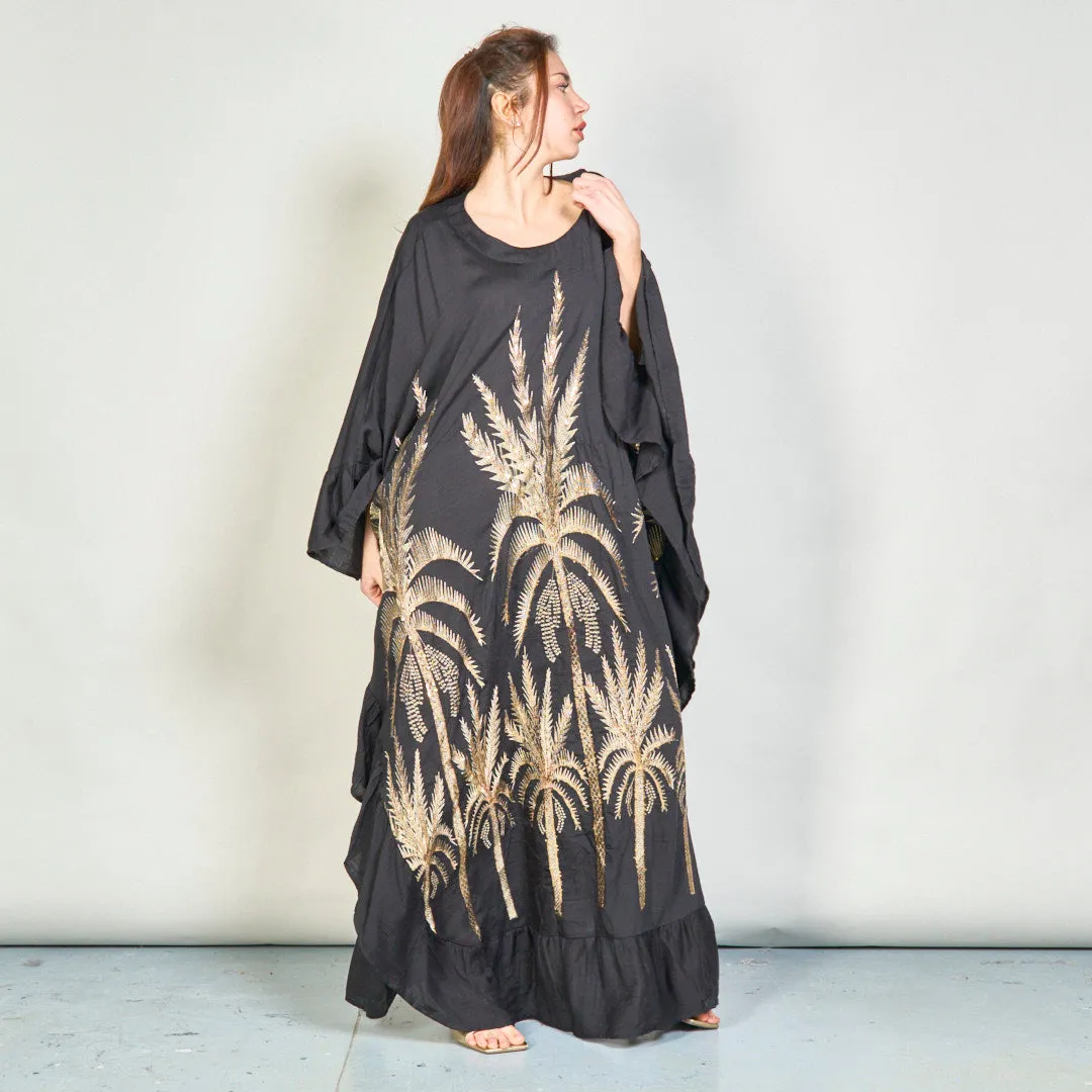 Oversize palm embroidered kaftan dress wholesale