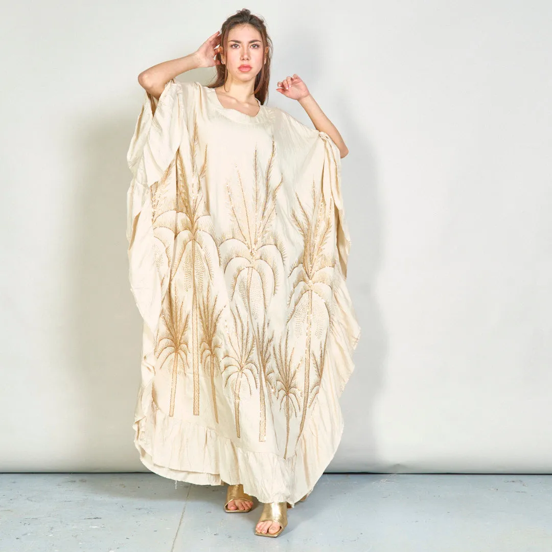 Oversize palm embroidered kaftan dress wholesale