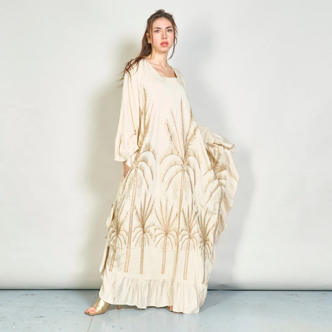 Oversize palm embroidered kaftan dress wholesale