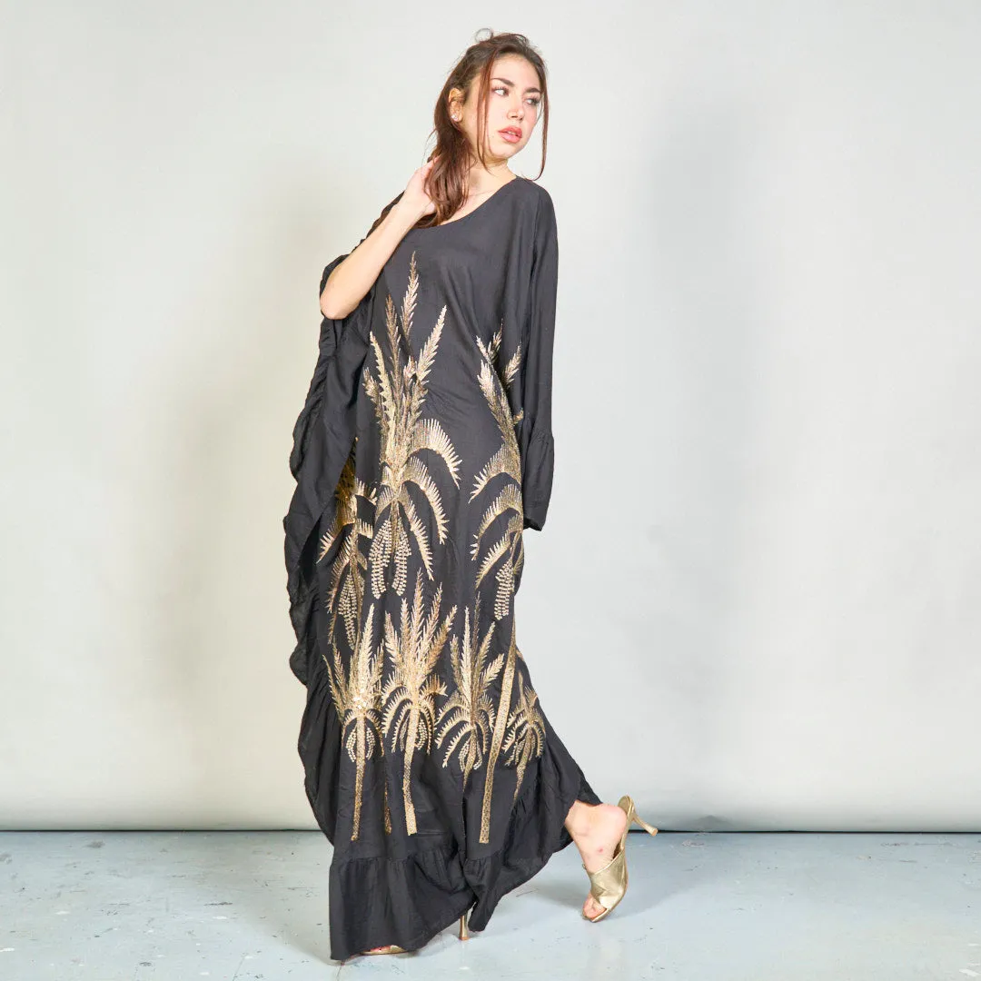 Oversize palm embroidered kaftan dress wholesale