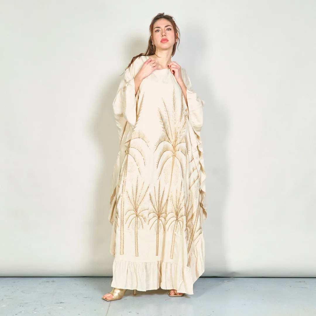 Oversize palm embroidered kaftan dress wholesale