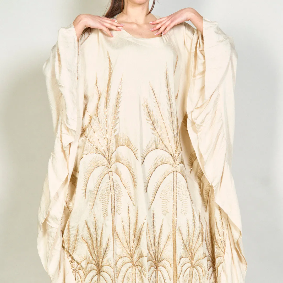 Oversize palm embroidered kaftan dress wholesale