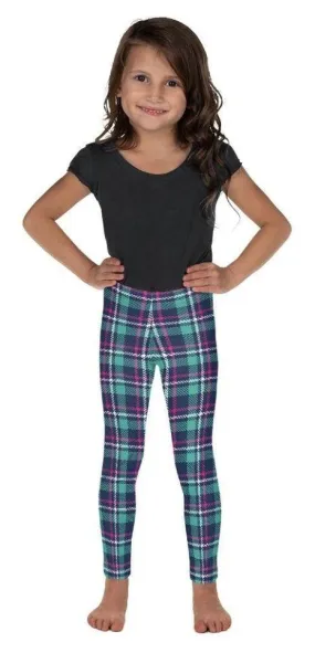 Pink & Turquoise Plaid Print Kid's Leggings