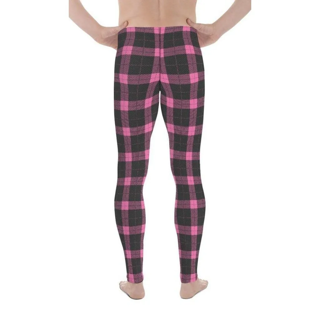 Pink Plaid Print Men's Leggings