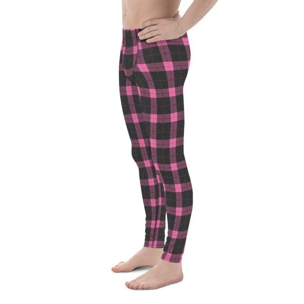 Pink Plaid Print Men's Leggings