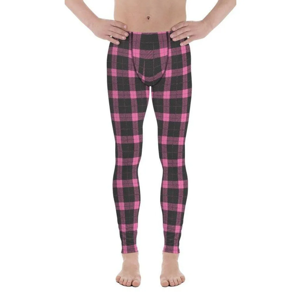 Pink Plaid Print Men's Leggings