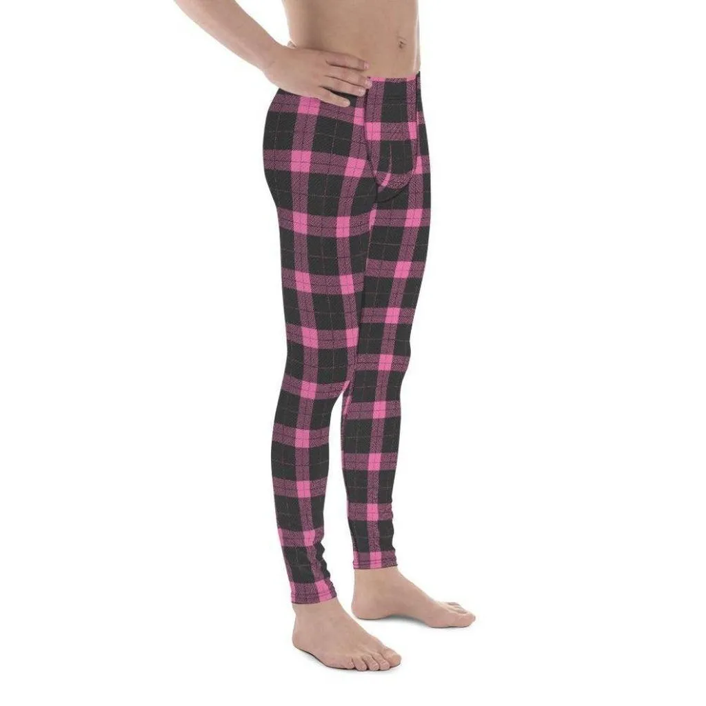 Pink Plaid Print Men's Leggings