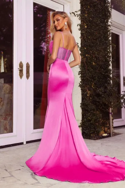 PORTIA & SCARLETT PS22325 Silky Satin Illusion Cutout Gown