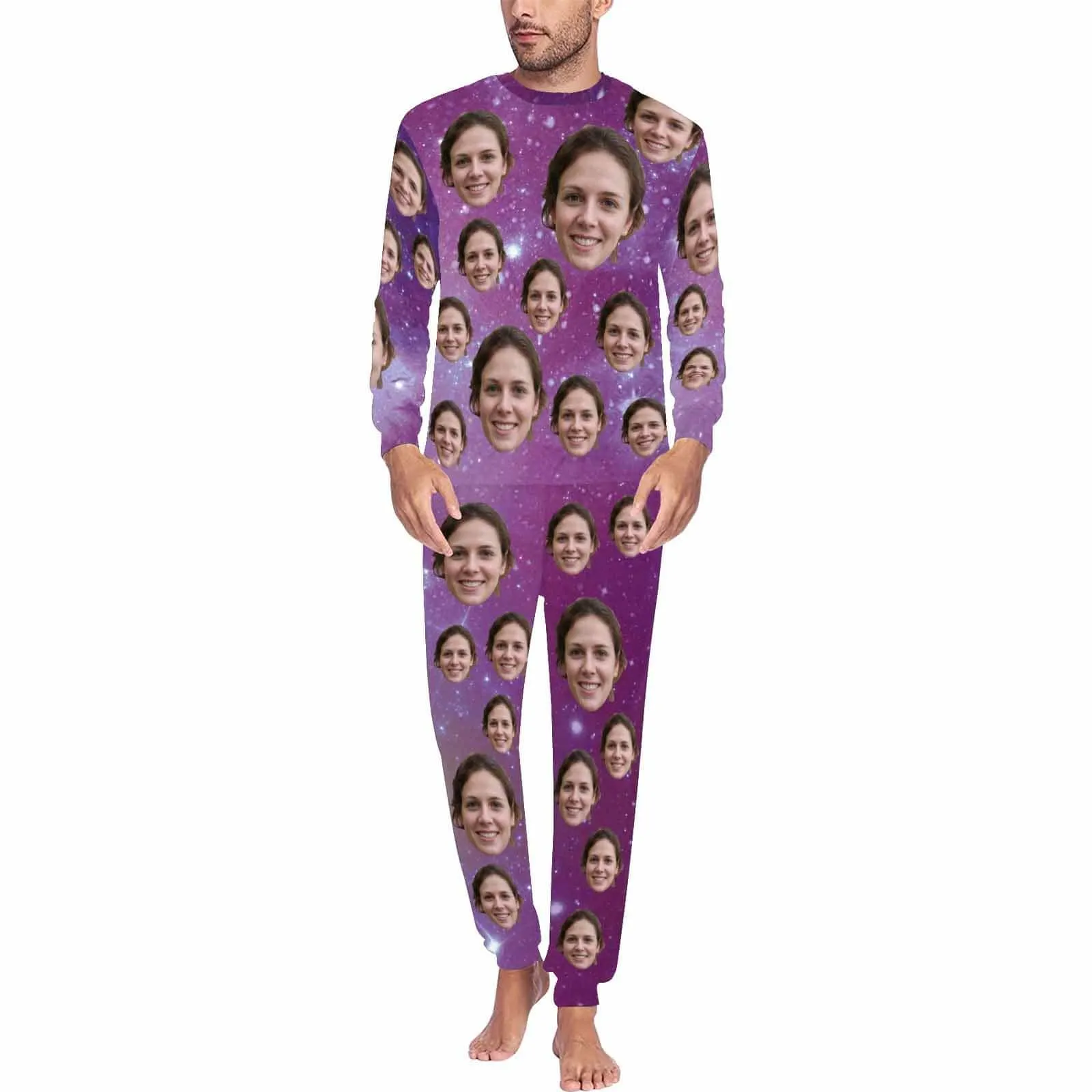 Purple Loungewear Custom Face Purple Starry Sky Sleepwear Personalized Men's All Over Print Pajama Set