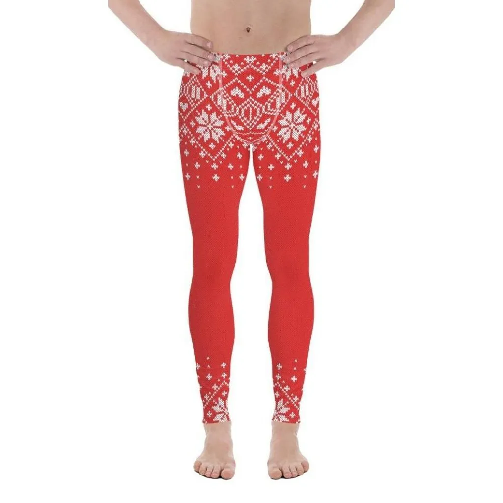 Red Knitted Print Christmas Men's Leggings