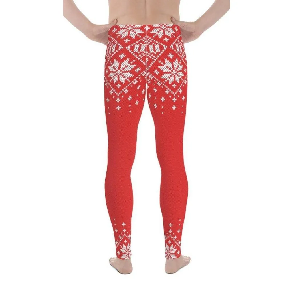 Red Knitted Print Christmas Men's Leggings