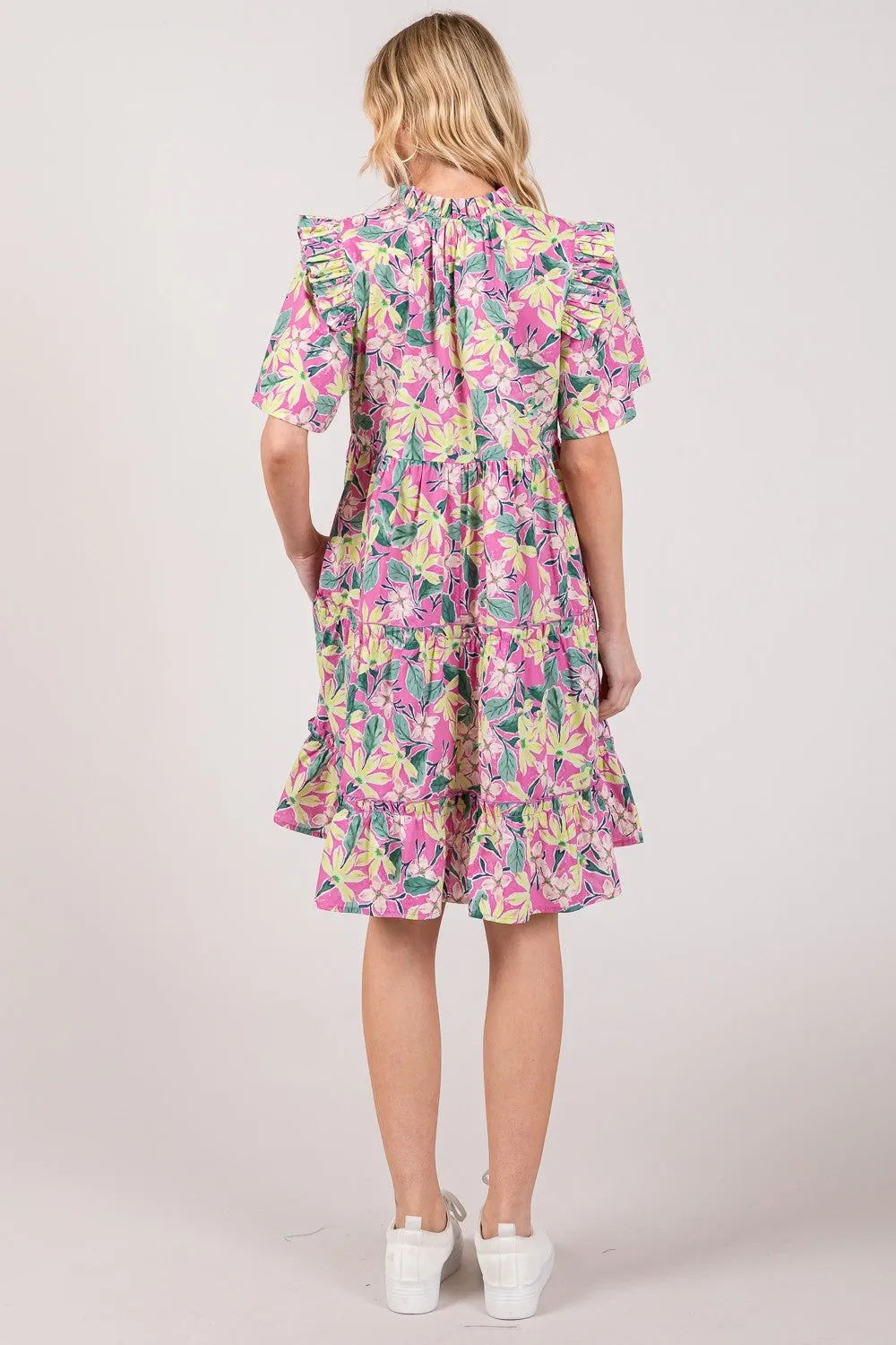 SAGE   FIG Floral Ruffle Short Sleeve Dress