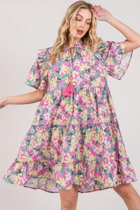 SAGE   FIG Floral Ruffle Short Sleeve Dress