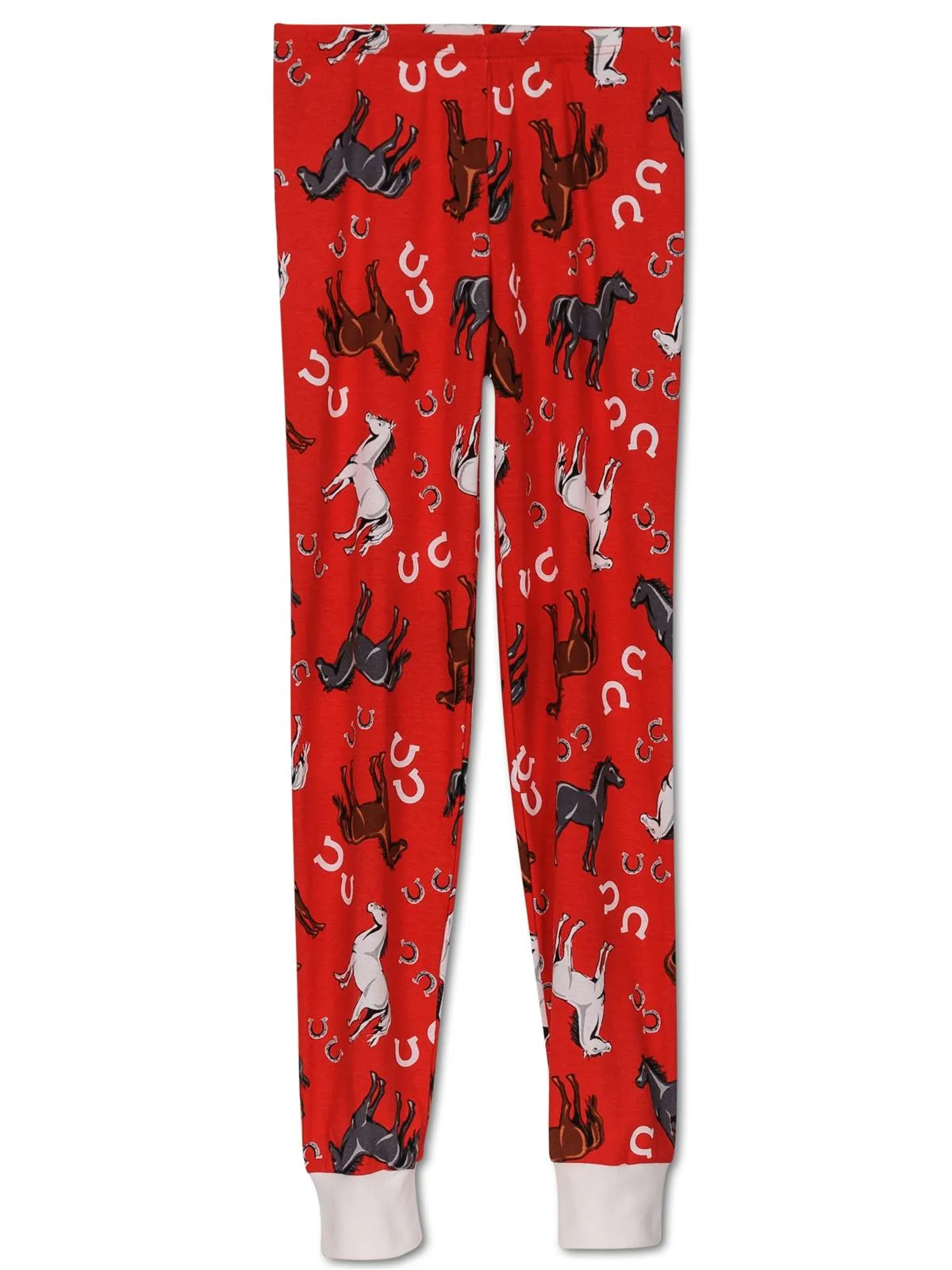 Sara's Prints Horse & Horseshoe Long John Pajama Set, Red